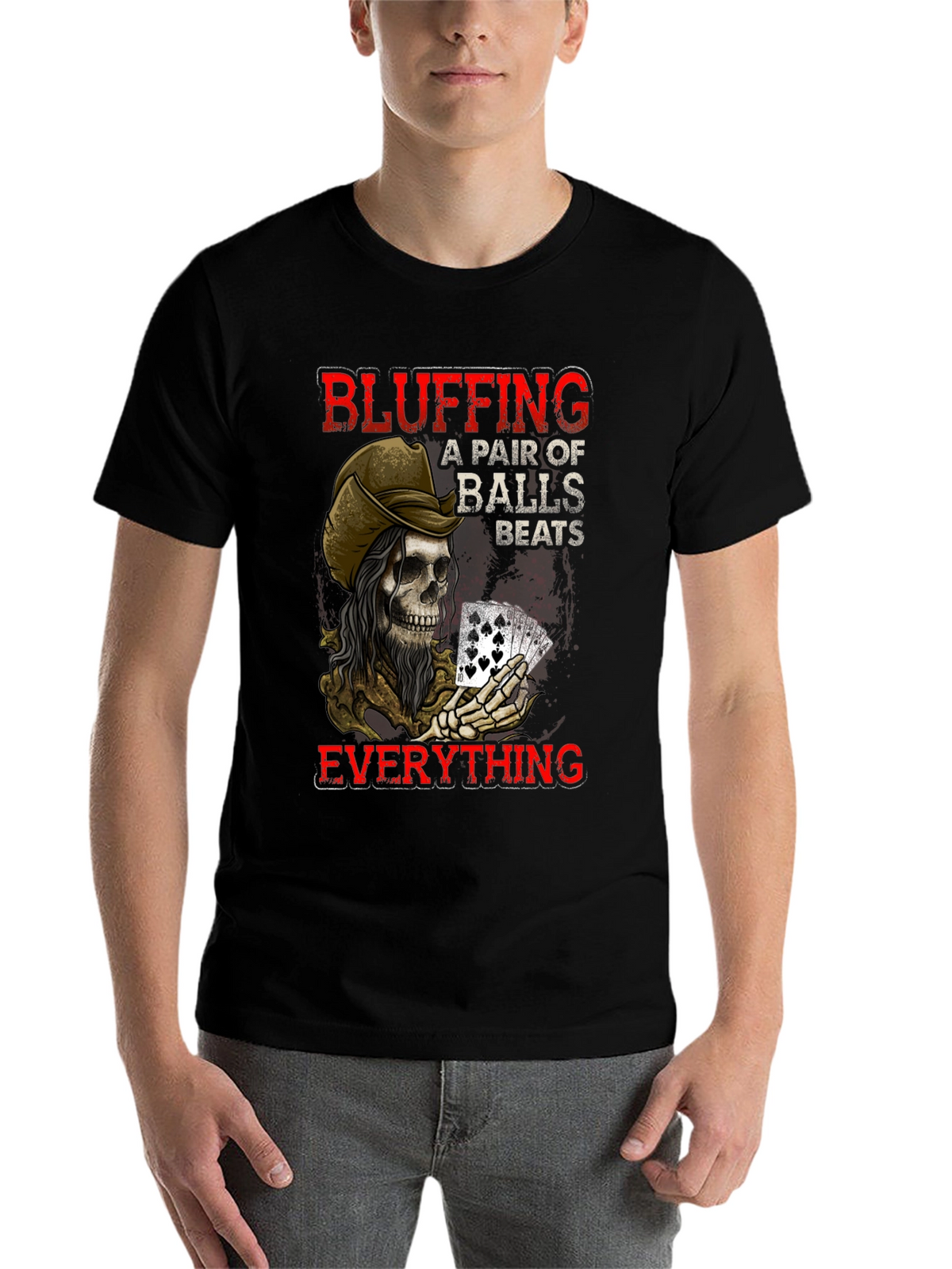 Bluffing Poker Skeleton Graphic T-Shirt