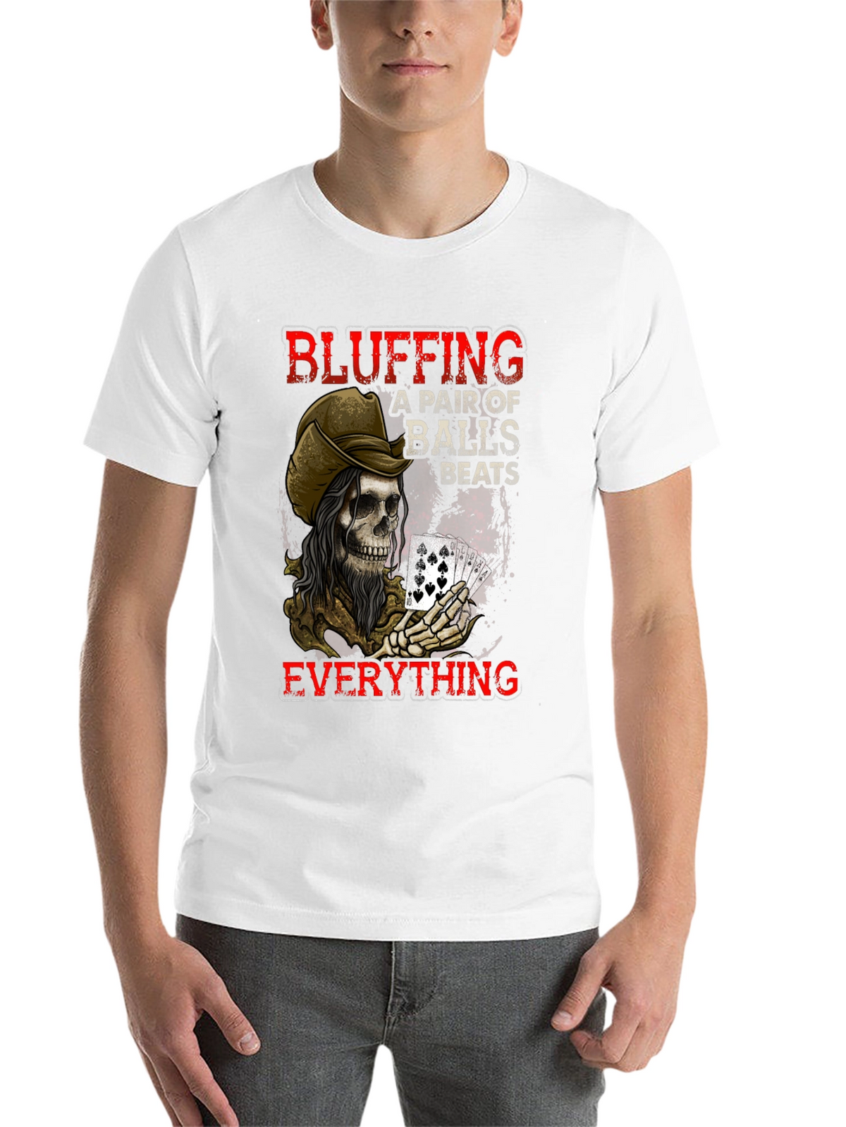 Bluffing Poker Skeleton Graphic T-Shirt