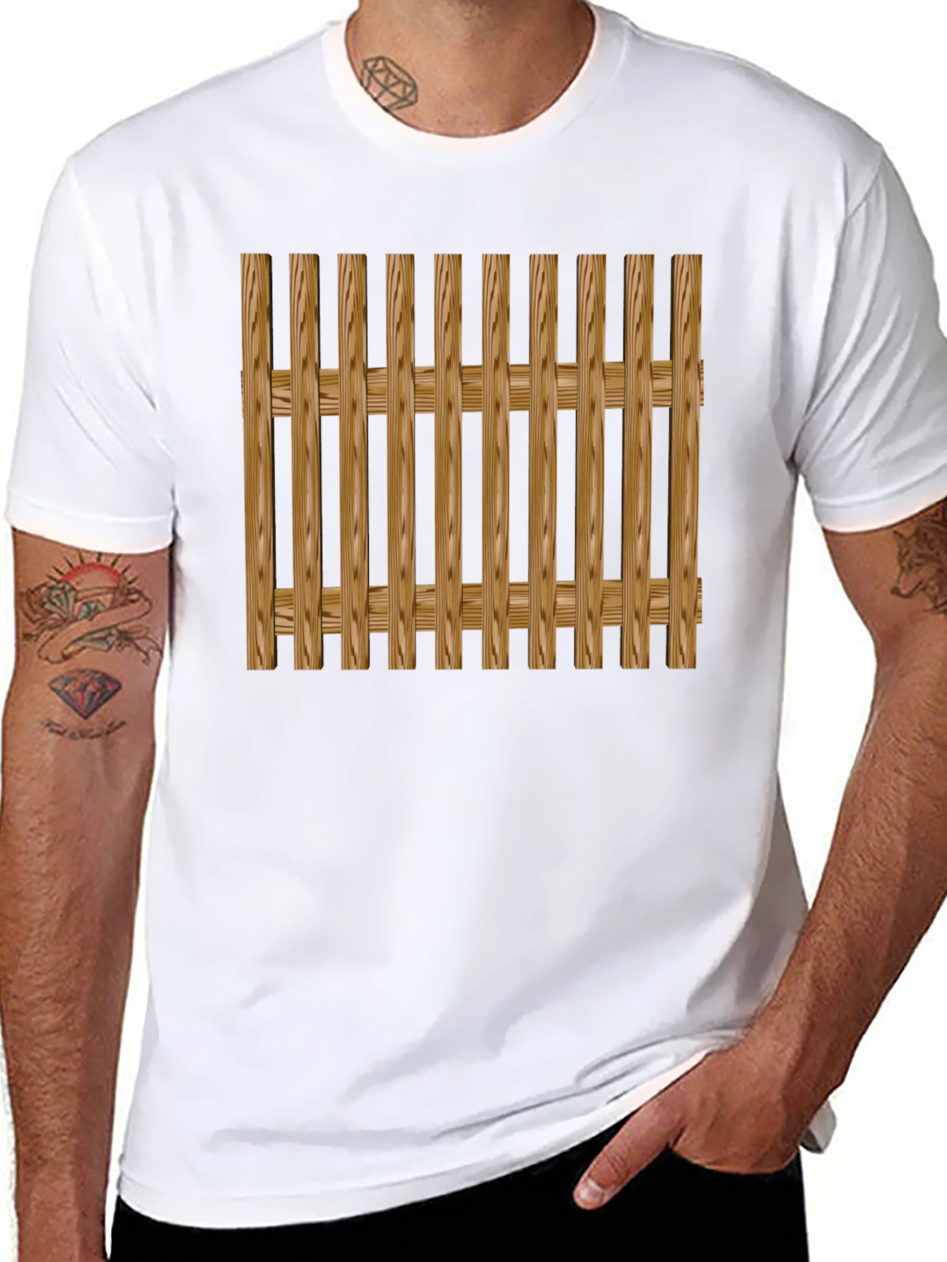 Wooden Fence Pattern Black T-Shirt