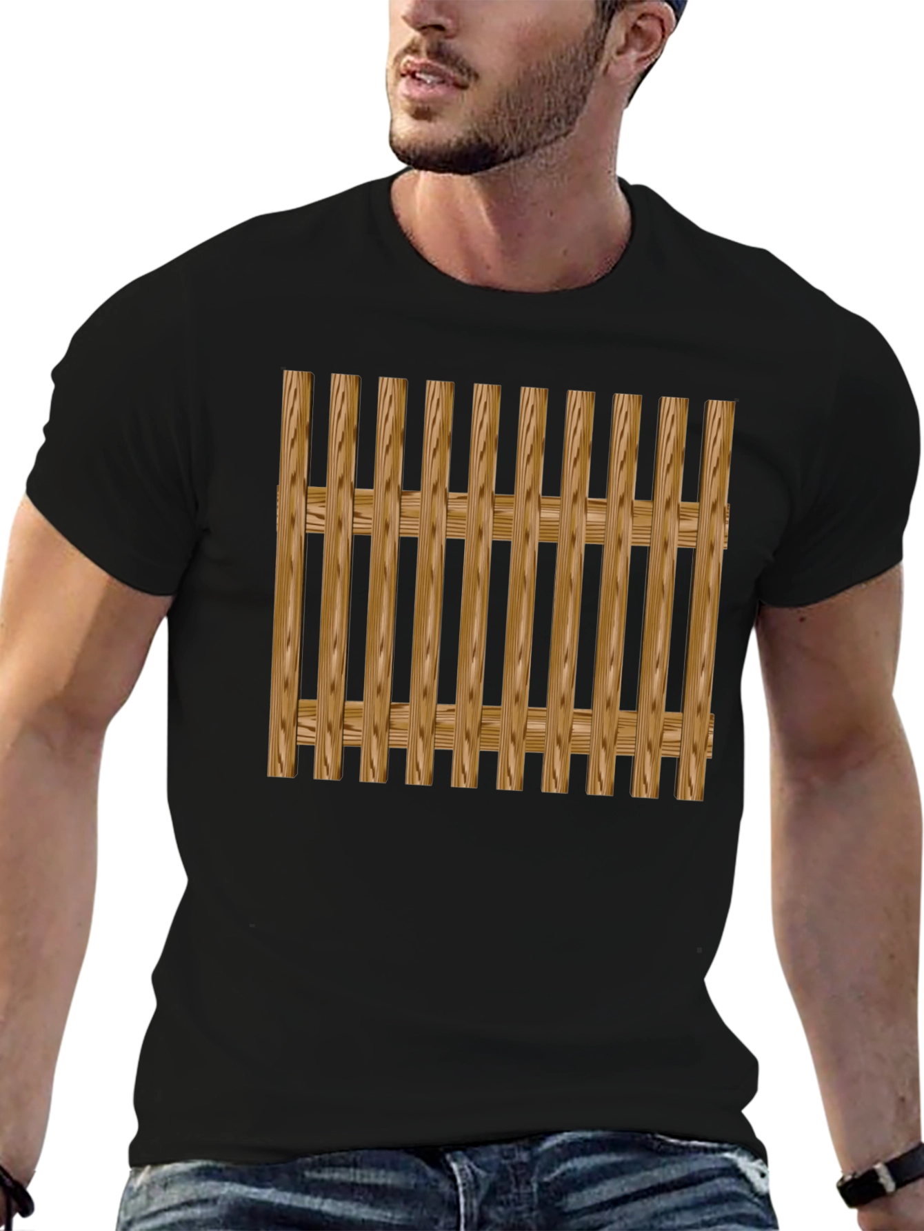 Wooden Fence Pattern Black T-Shirt