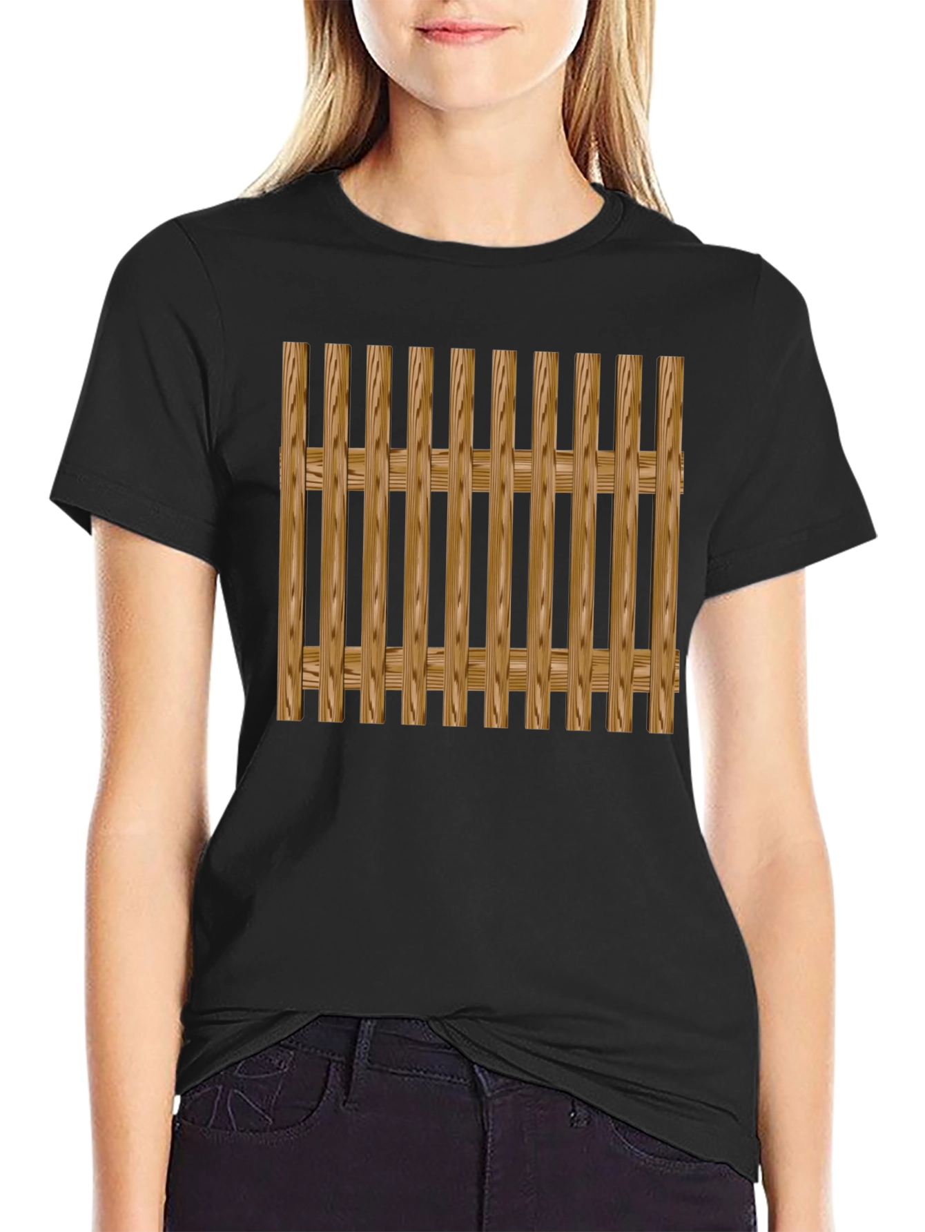 Wooden Fence Pattern Black T-Shirt