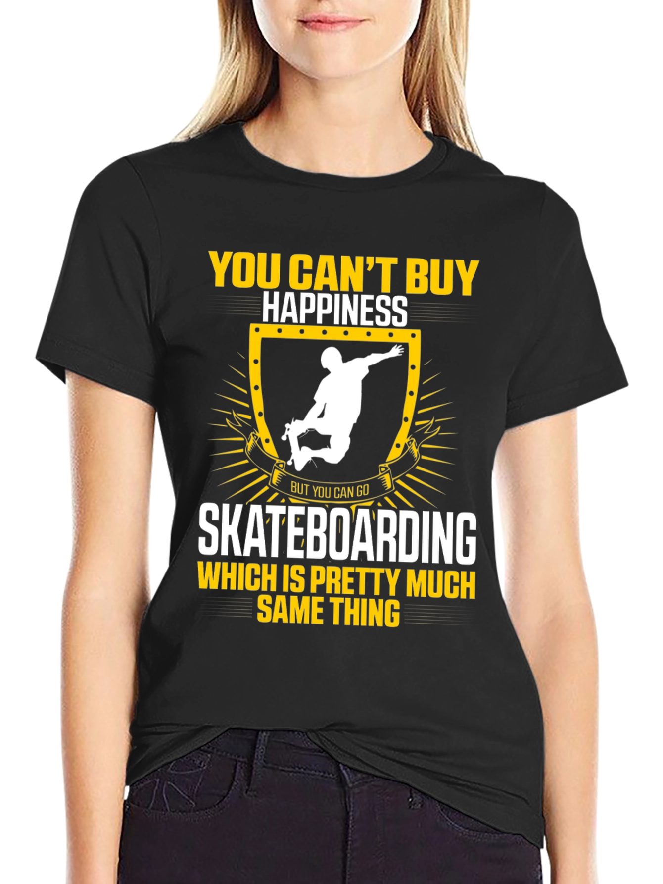 Skateboarding Happiness Graphic Tee - Black