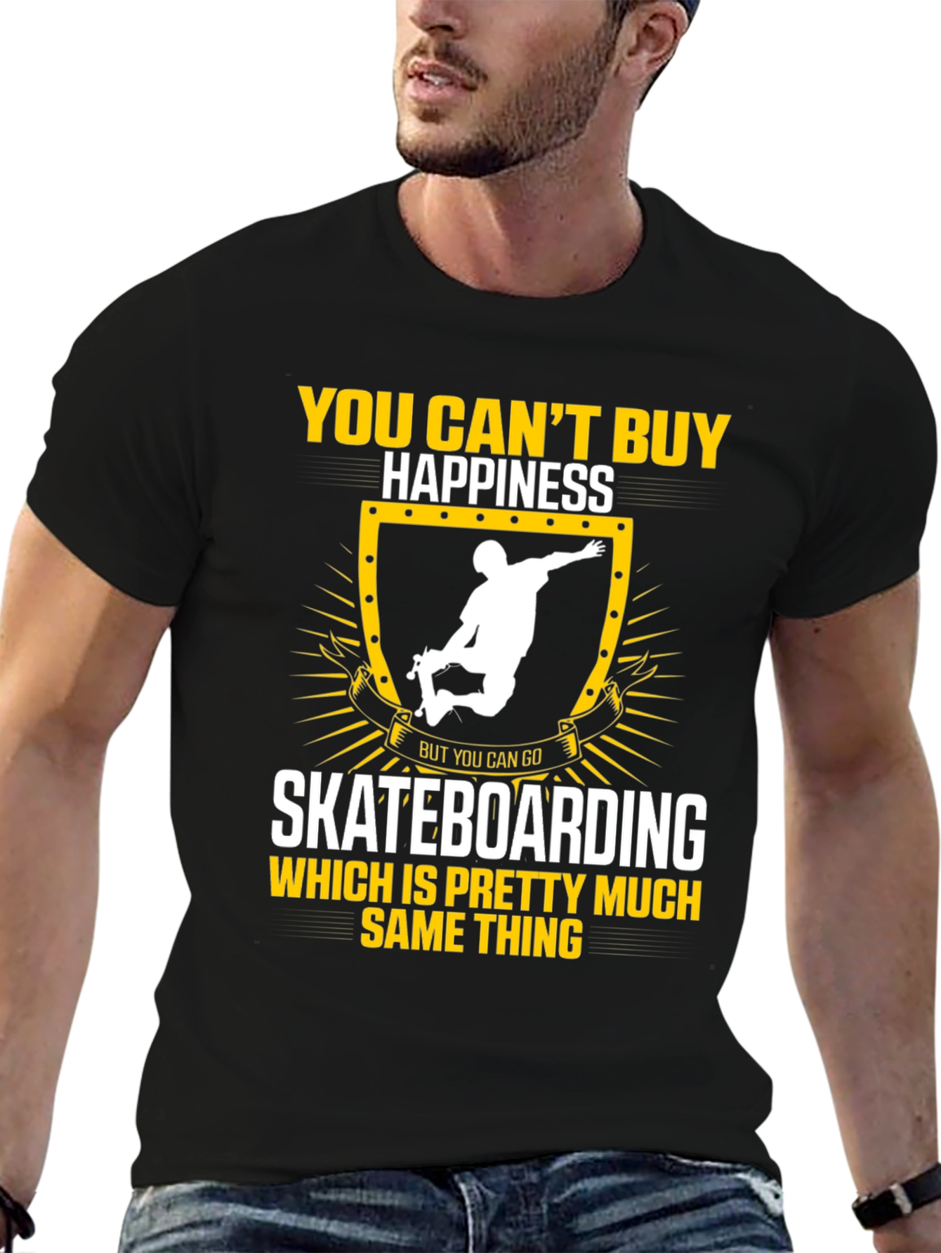 Skateboarding Happiness Graphic Tee - Black