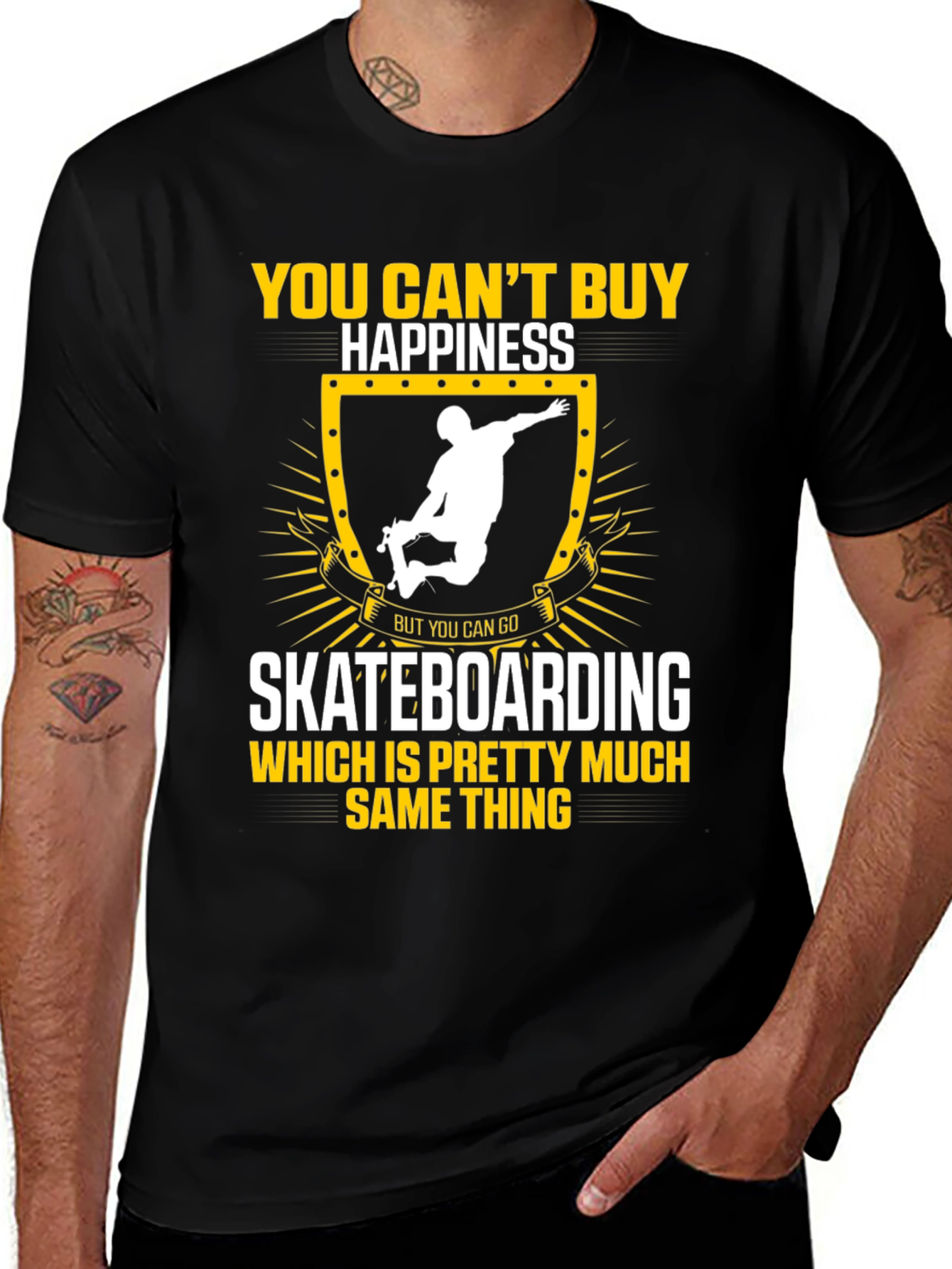 Skateboarding Happiness Graphic Tee - Black