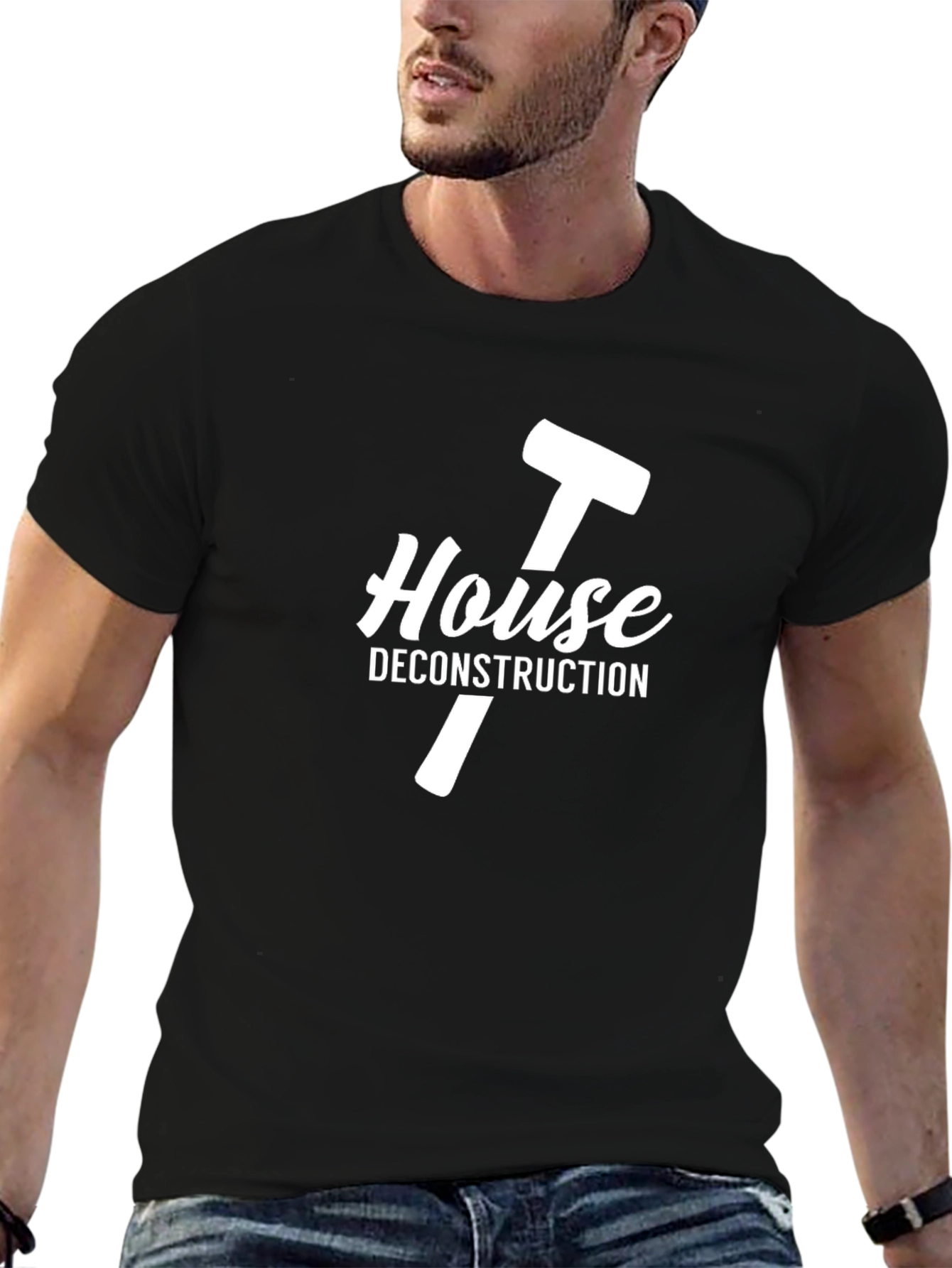 House Deconstruction Graphic Tee - Black Cotton T-Shirt