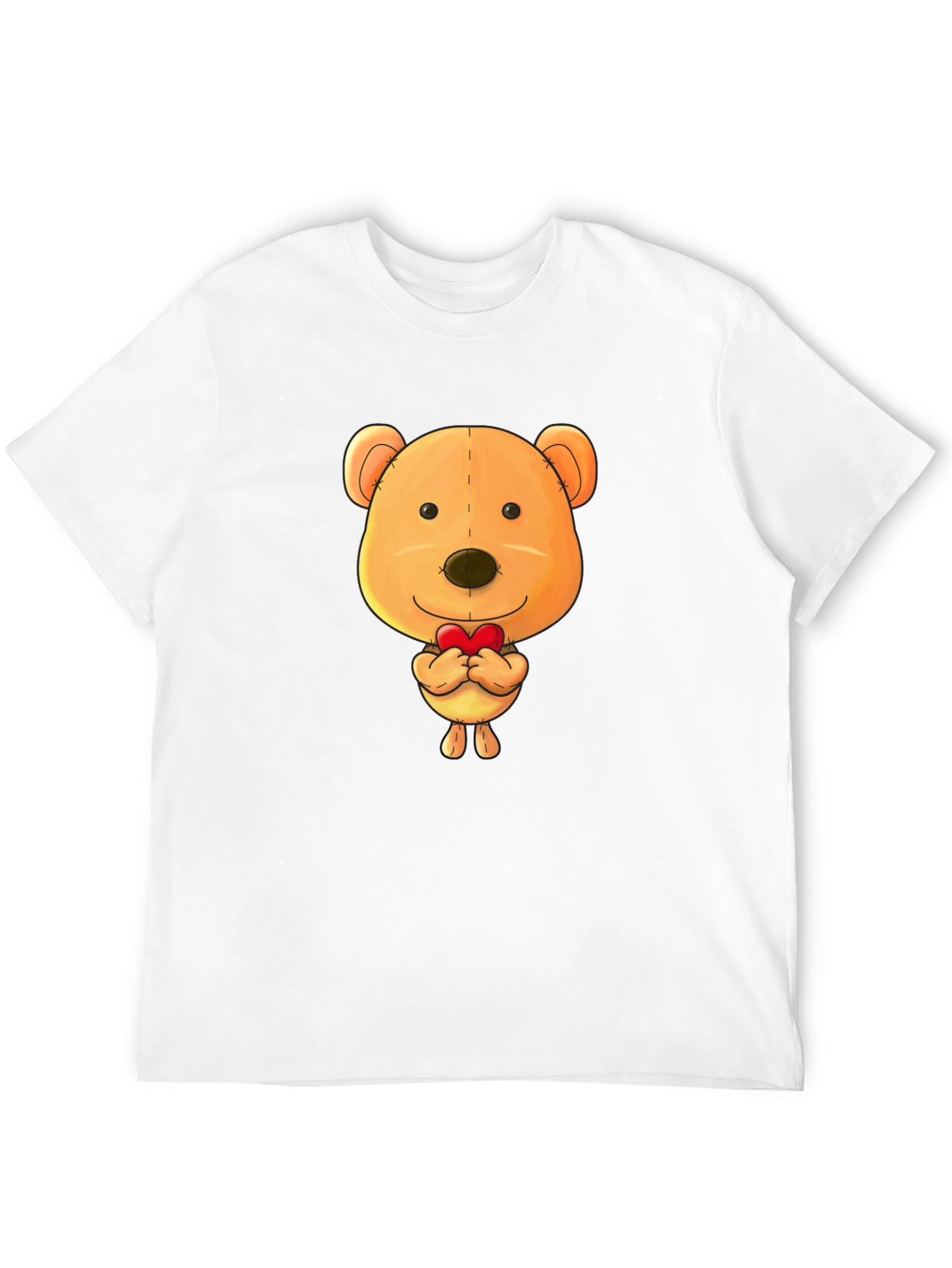 Cute Teddy Bear Heart Graphic Black T-Shirt