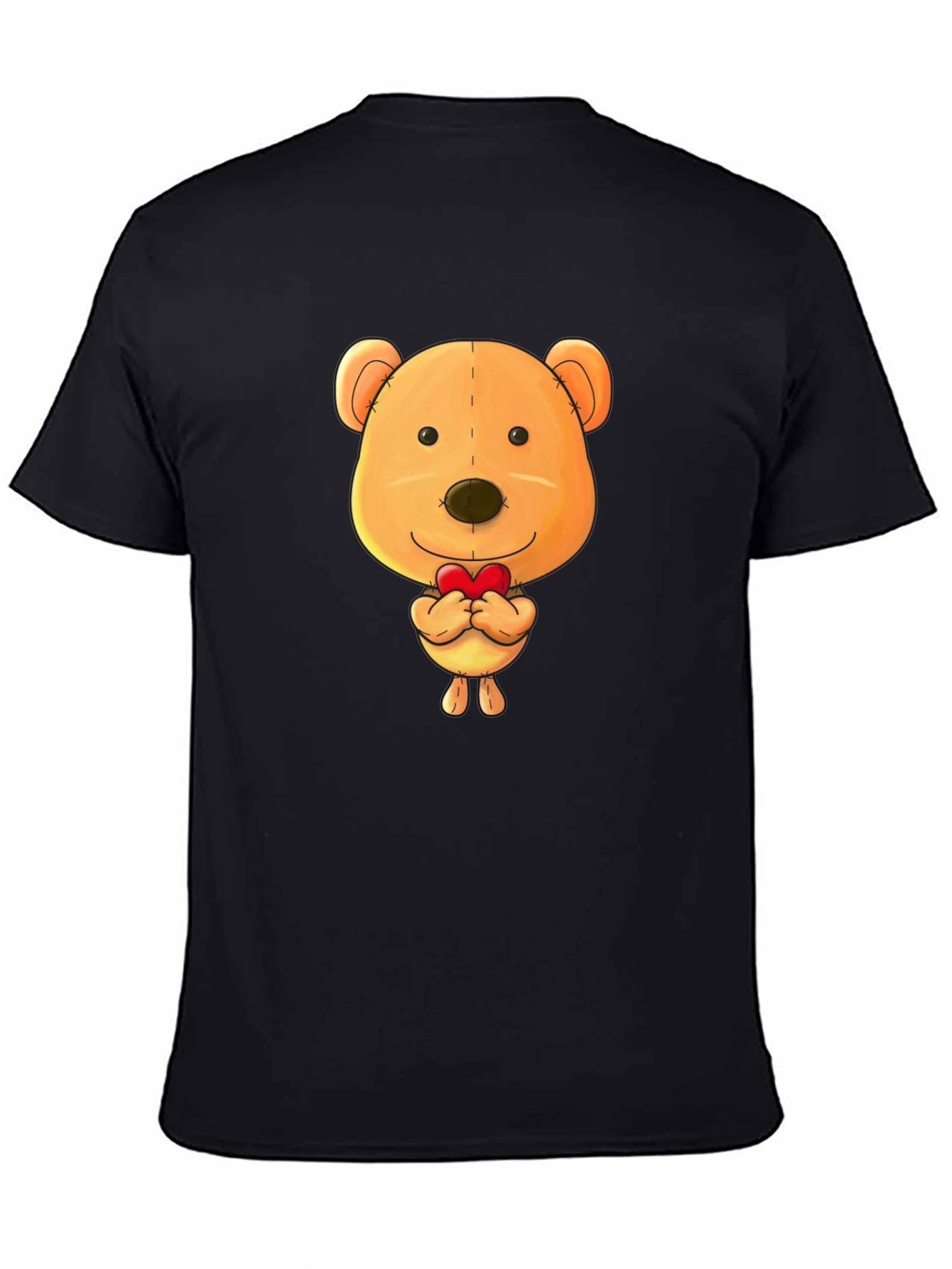 Cute Teddy Bear Heart Graphic Black T-Shirt