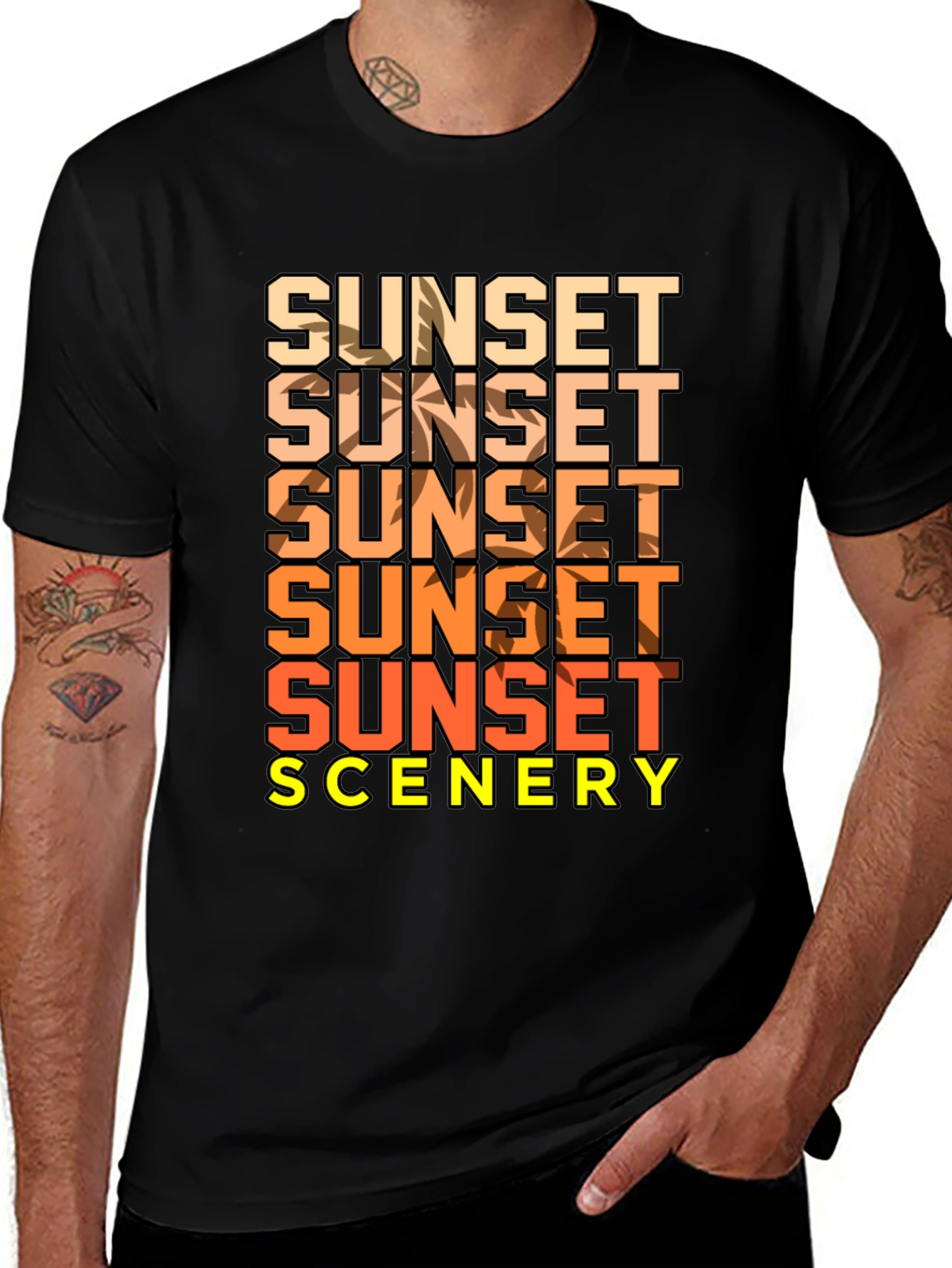 Sunset Scenery Graphic T-Shirt - Black