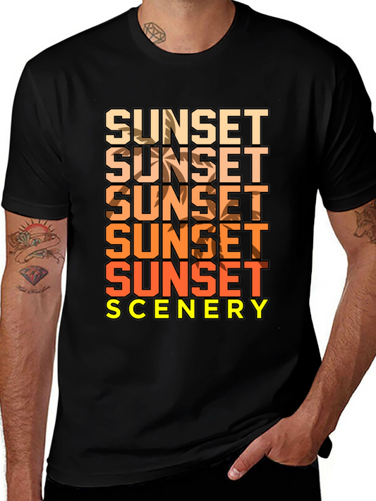 Sunset Scenery Graphic T-Shirt - Black