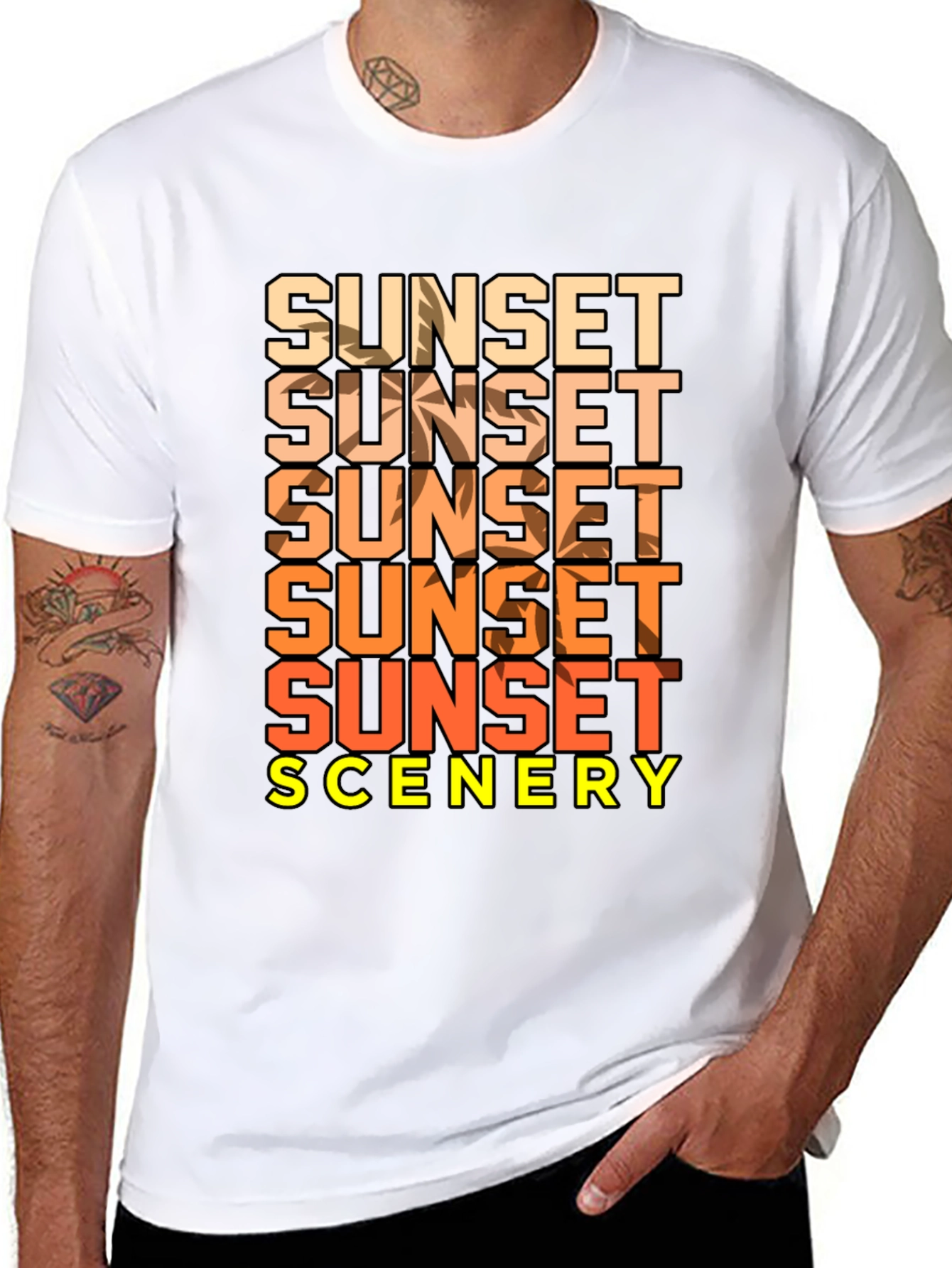 Sunset Scenery Graphic T-Shirt - Black