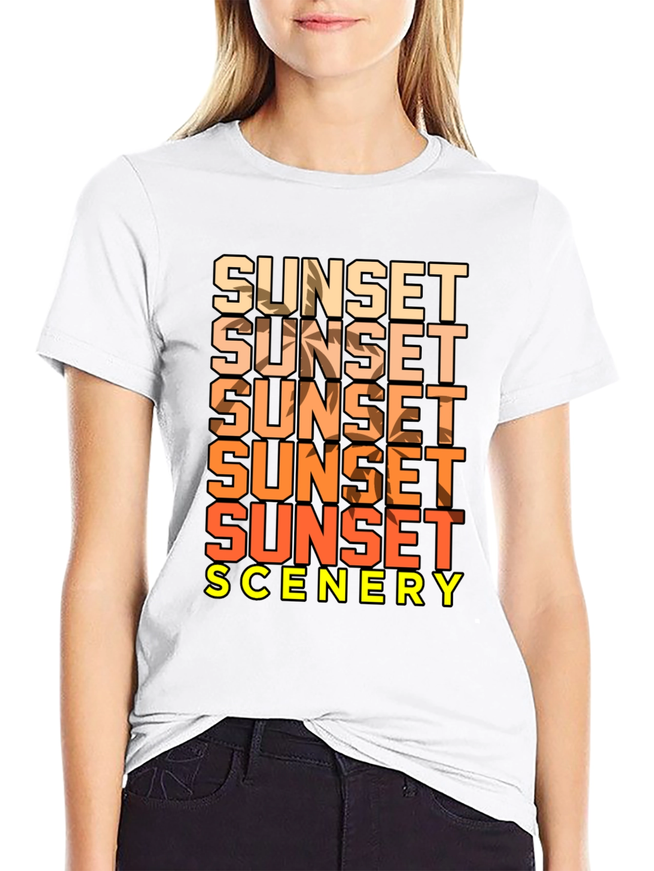 Sunset Scenery Graphic T-Shirt - Black