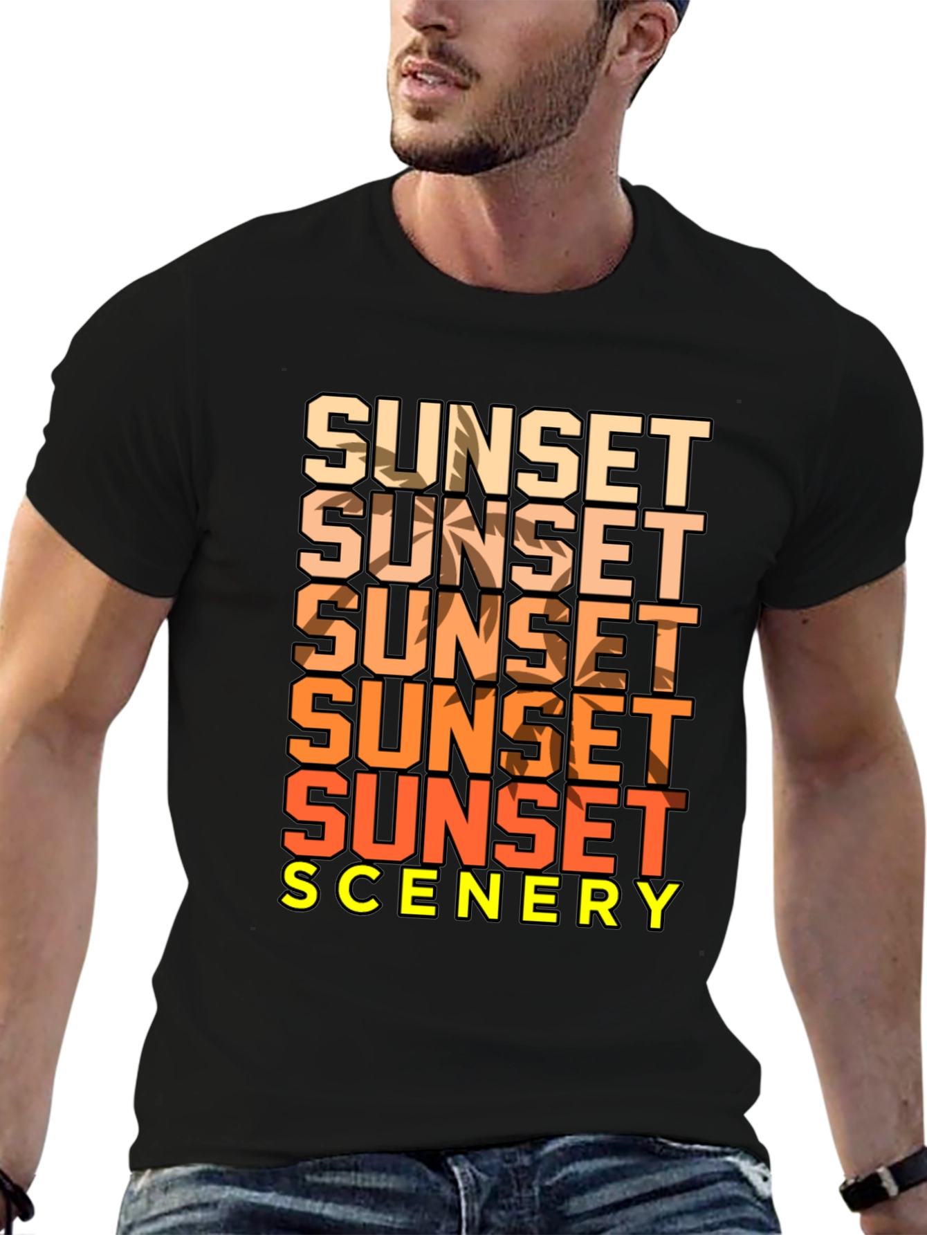 Sunset Scenery Graphic T-Shirt - Black