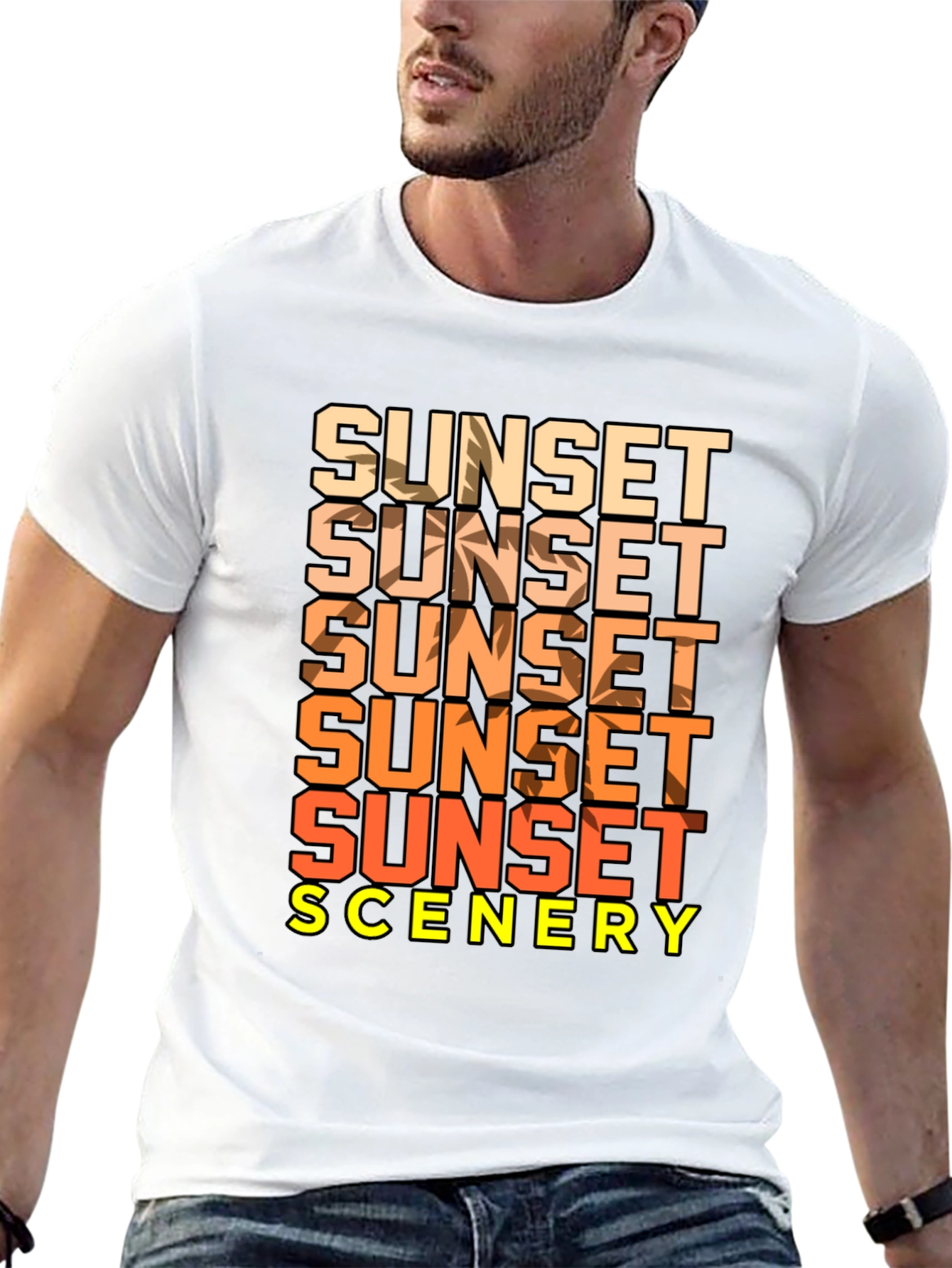 Sunset Scenery Graphic T-Shirt - Black