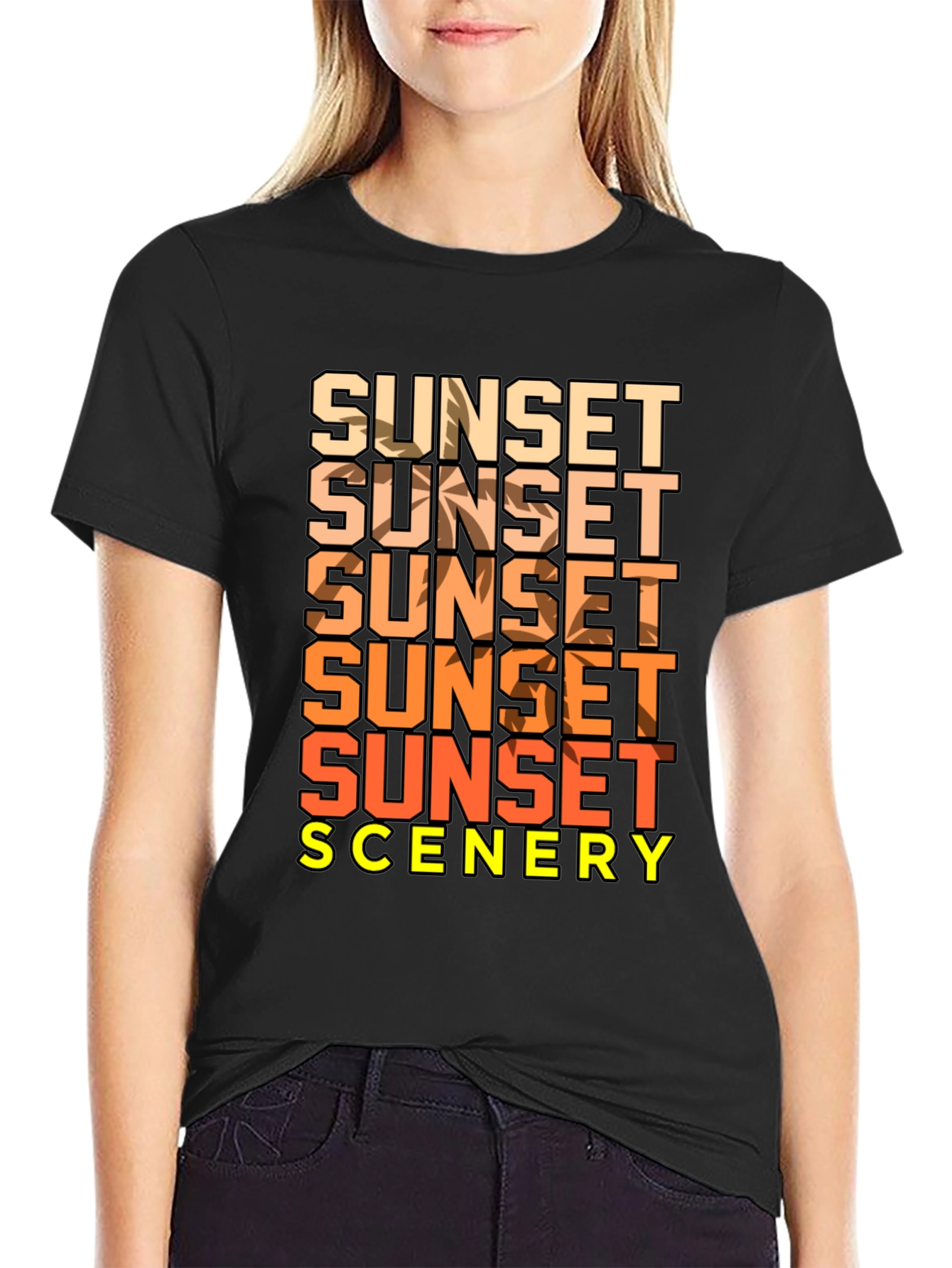 Sunset Scenery Graphic T-Shirt - Black