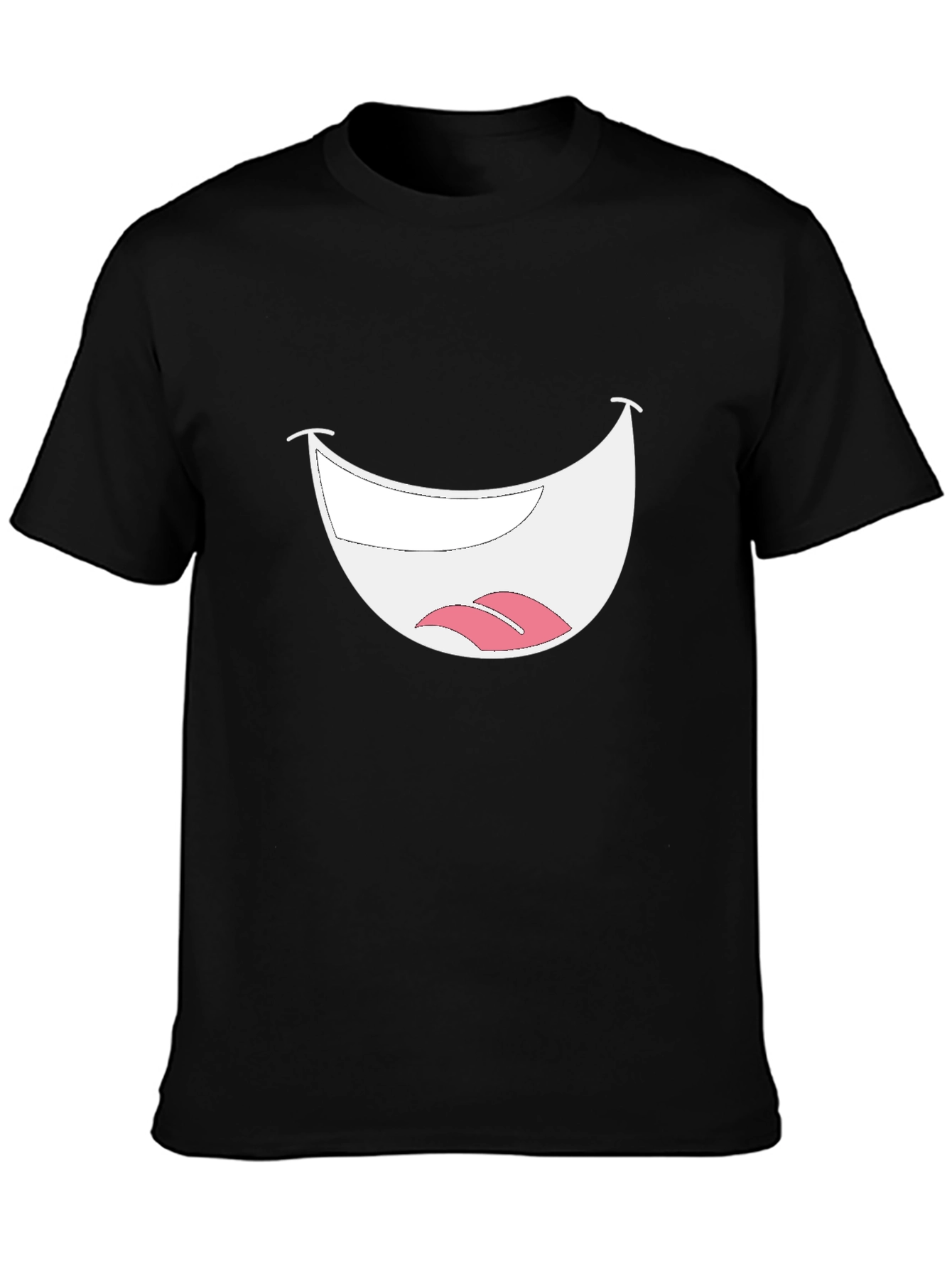 Smiley Mouth Graphic Tee - Black Cotton T-Shirt