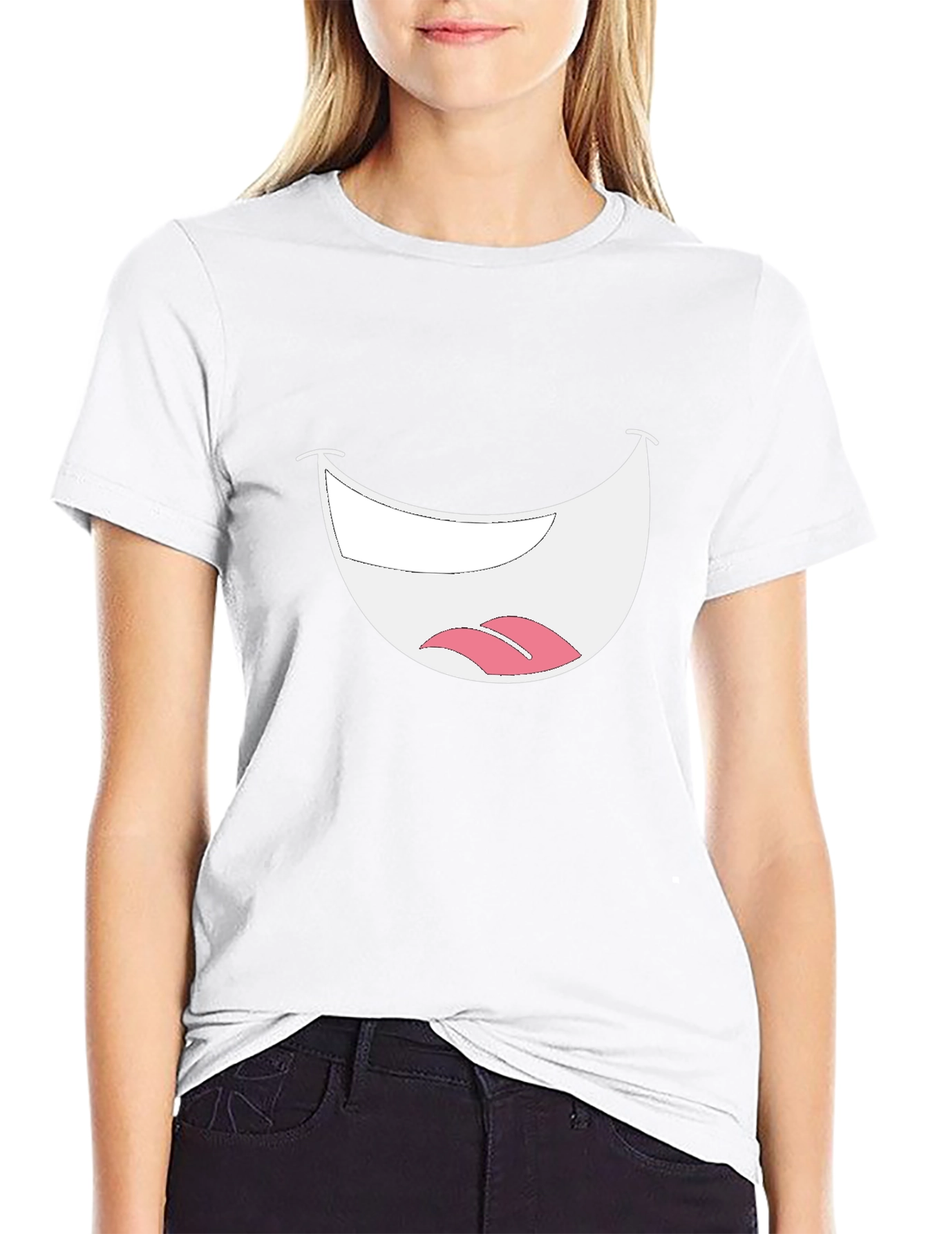Smiley Mouth Graphic Tee - Black Cotton T-Shirt