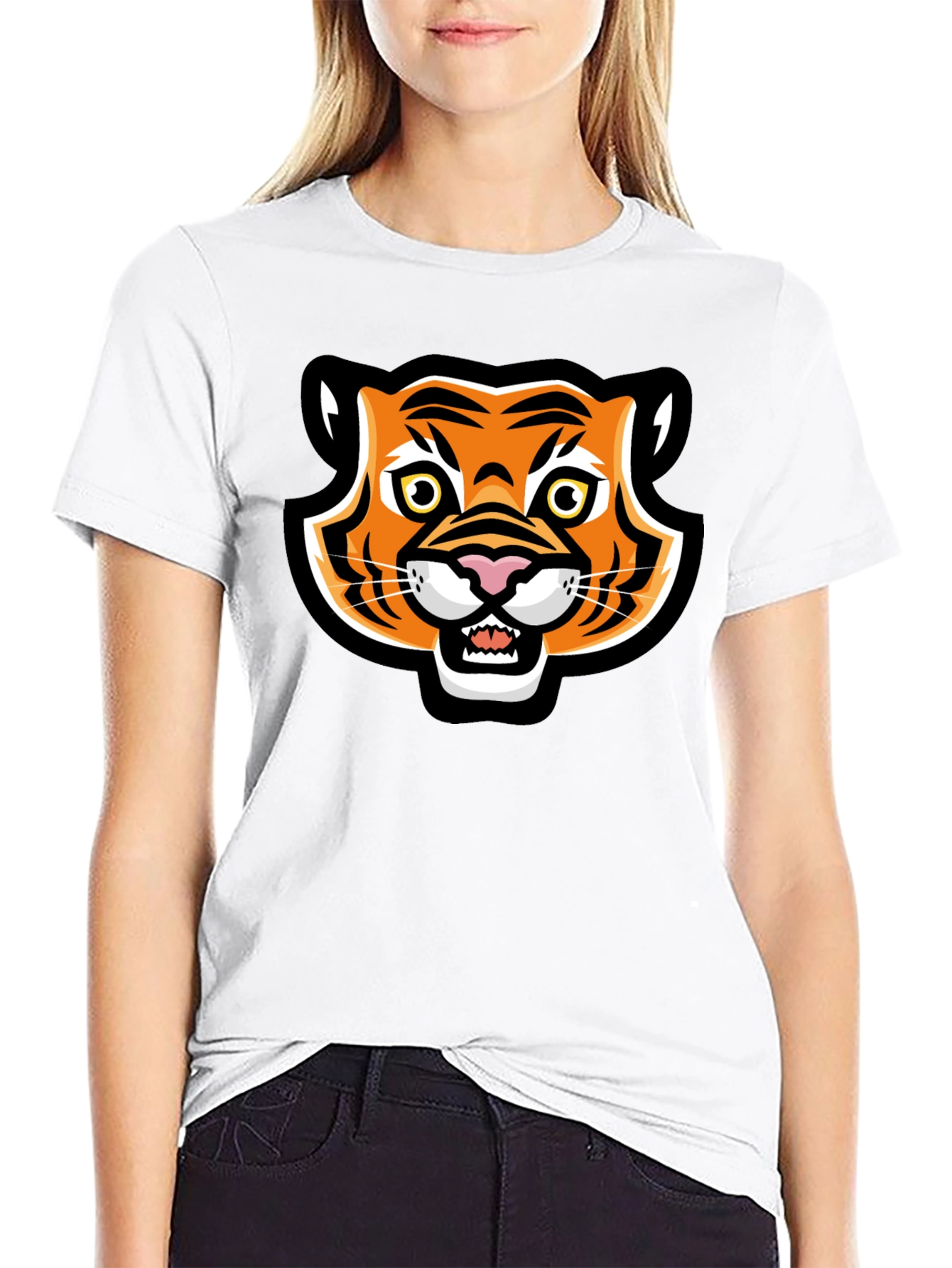 Cartoon Tiger Graphic Black T-Shirt