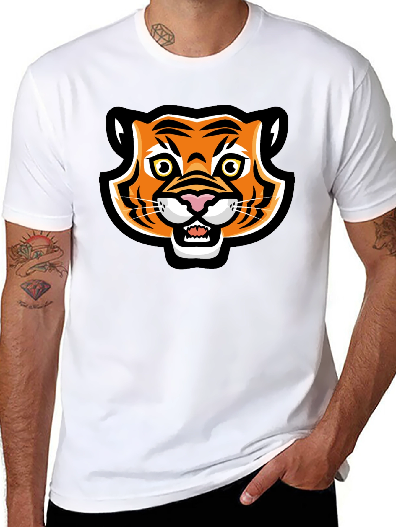 Cartoon Tiger Graphic Black T-Shirt