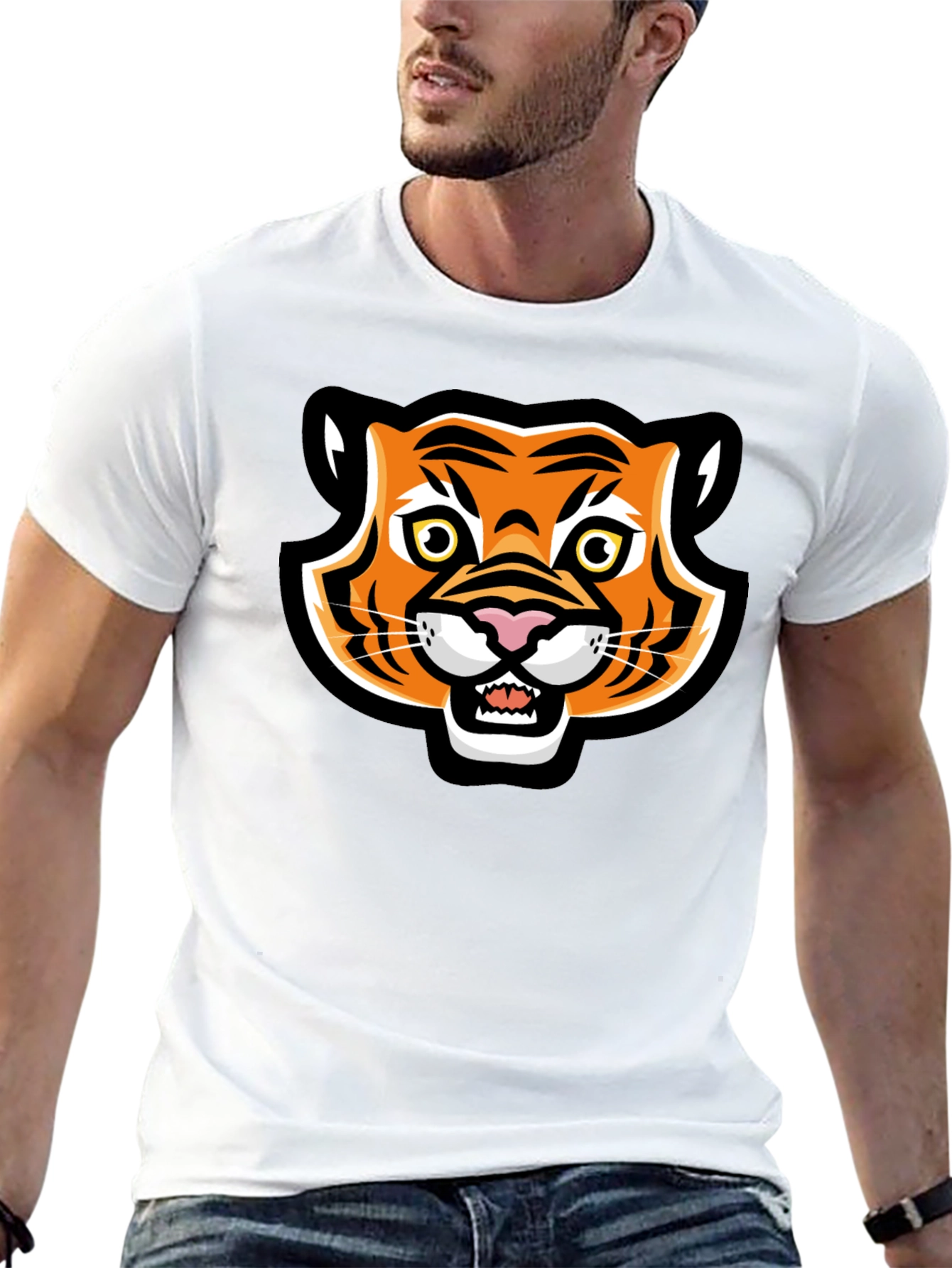 Cartoon Tiger Graphic Black T-Shirt