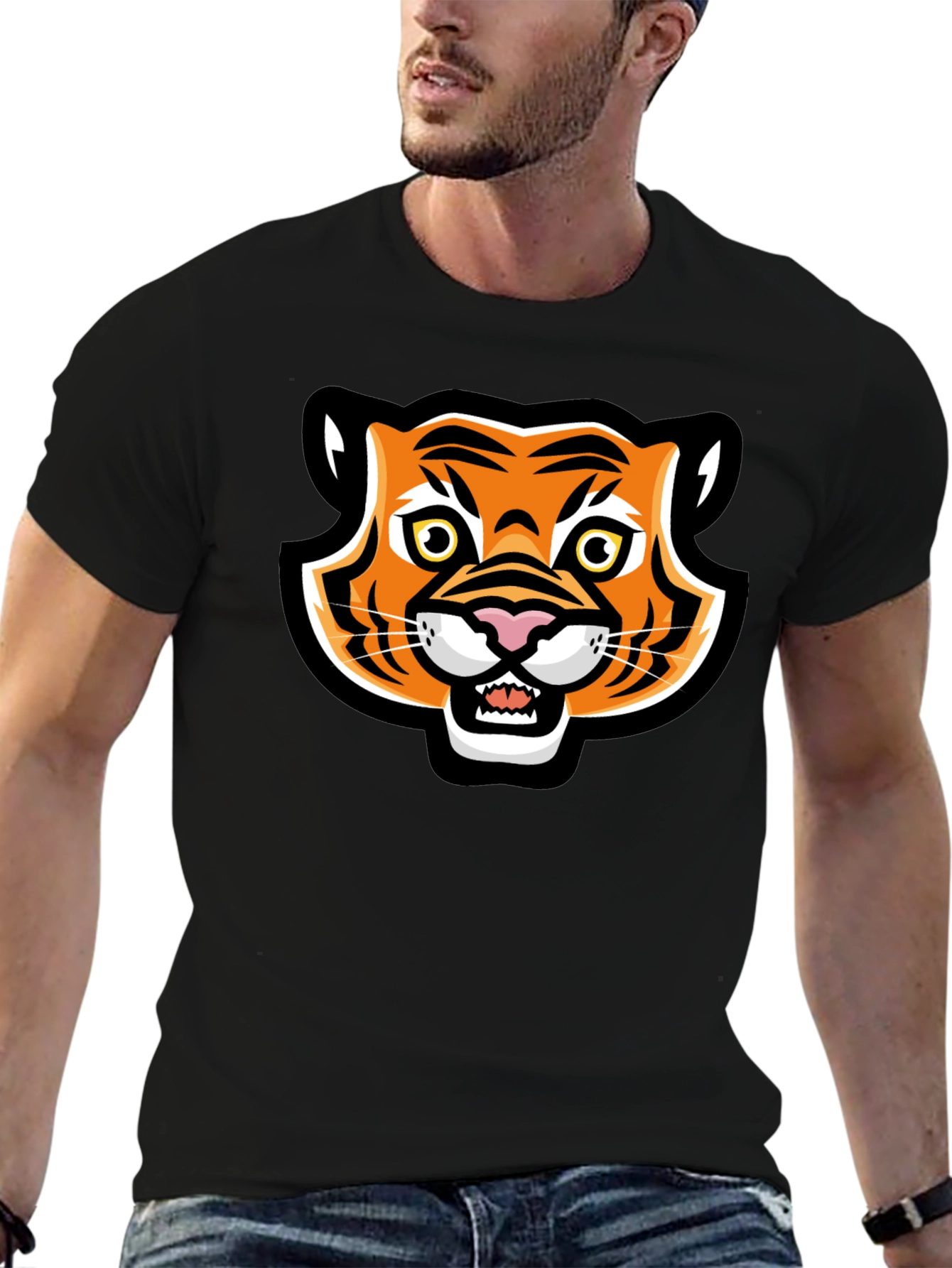 Cartoon Tiger Graphic Black T-Shirt
