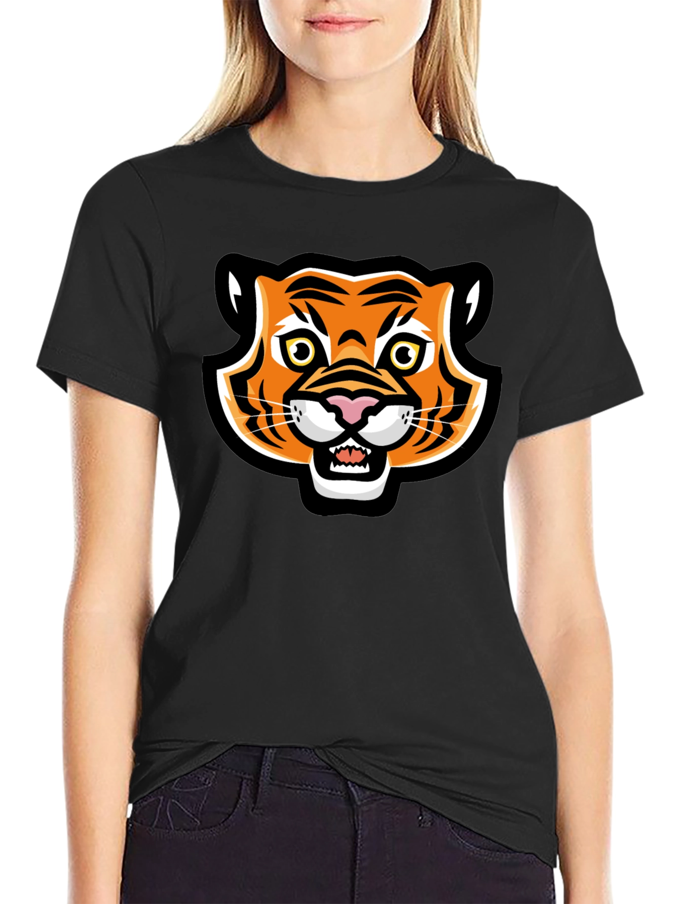 Cartoon Tiger Graphic Black T-Shirt