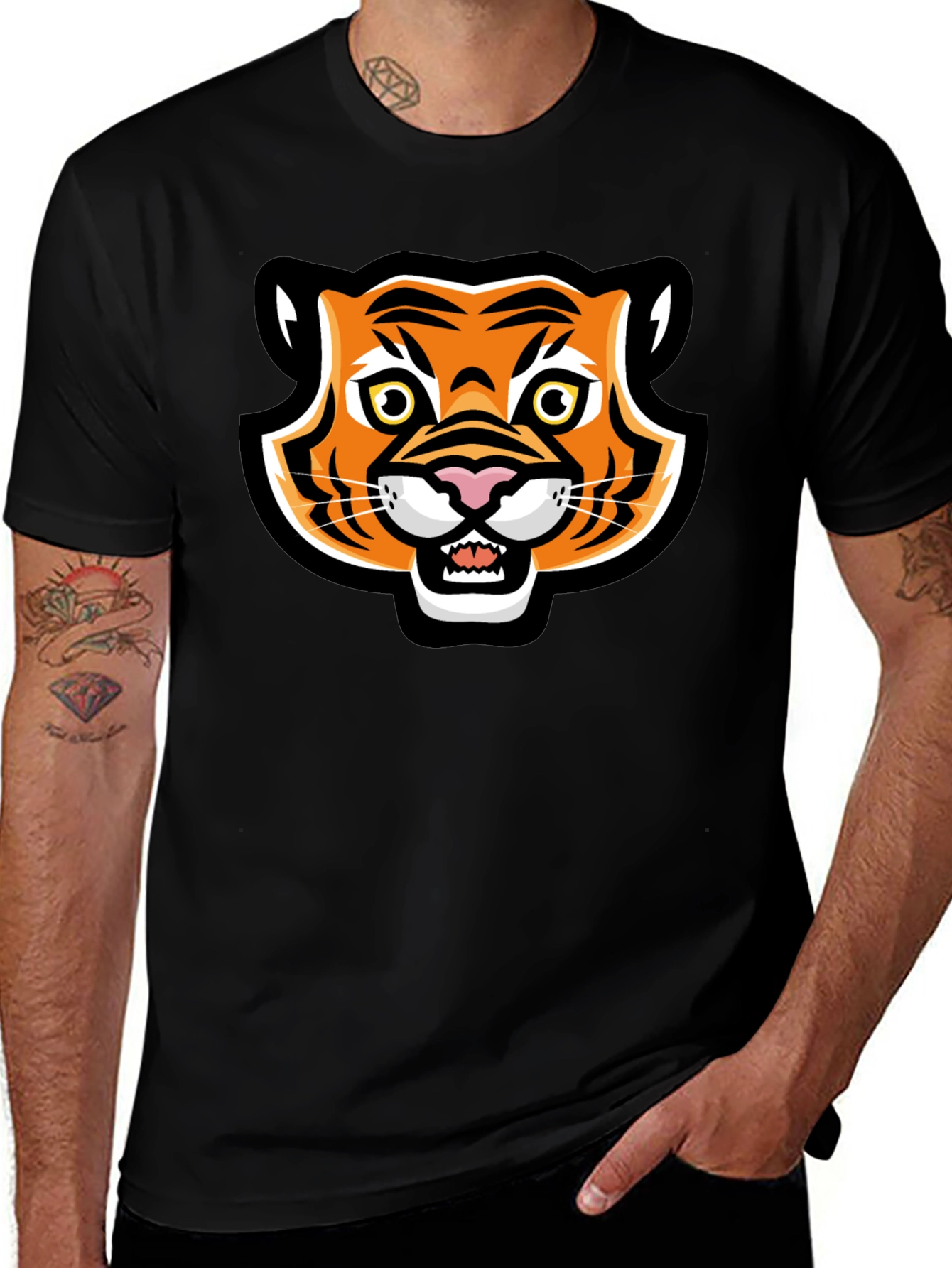 Cartoon Tiger Graphic Black T-Shirt