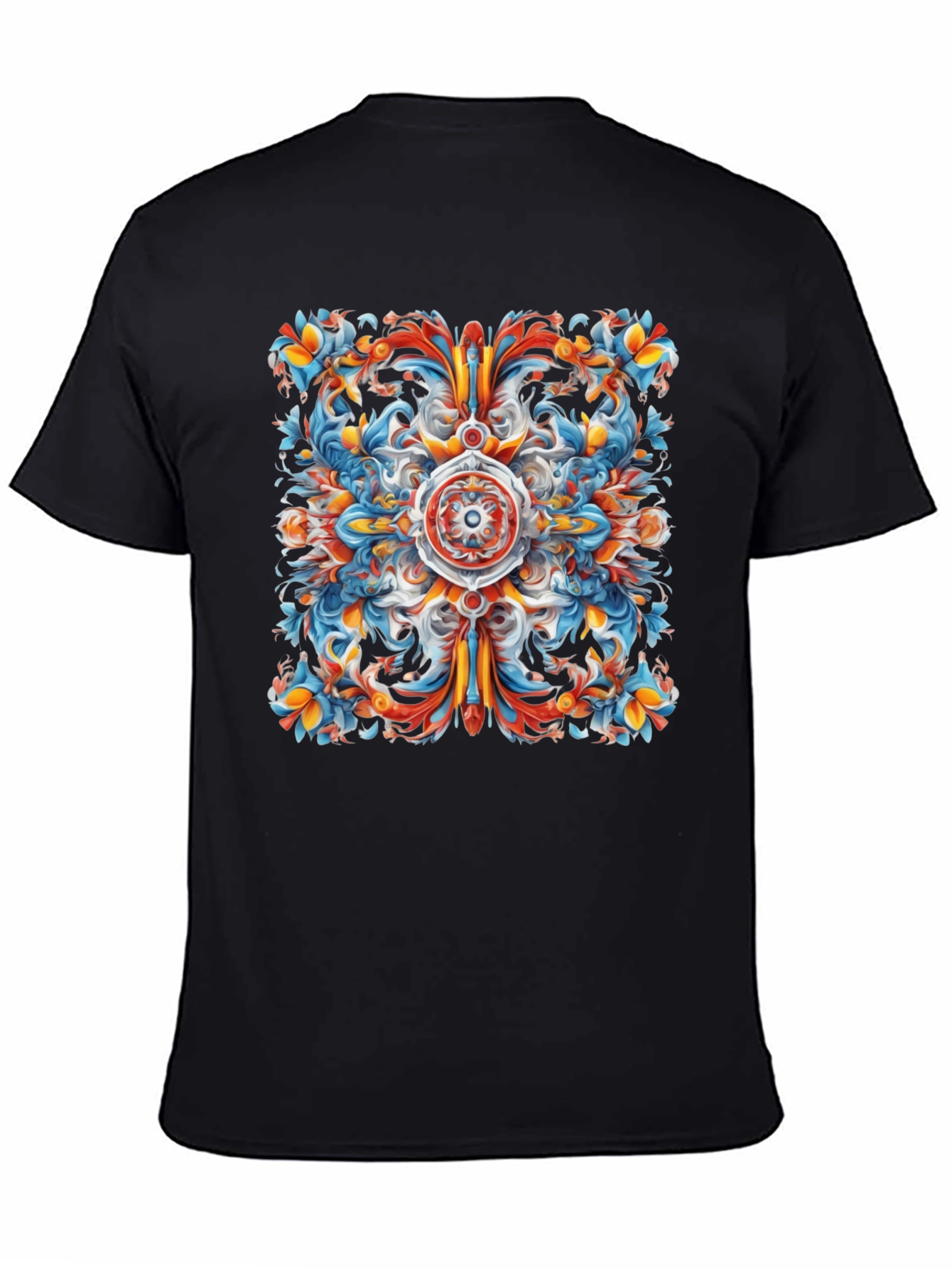 Vibrant Floral Mandala Graphic Print Black T-Shirt