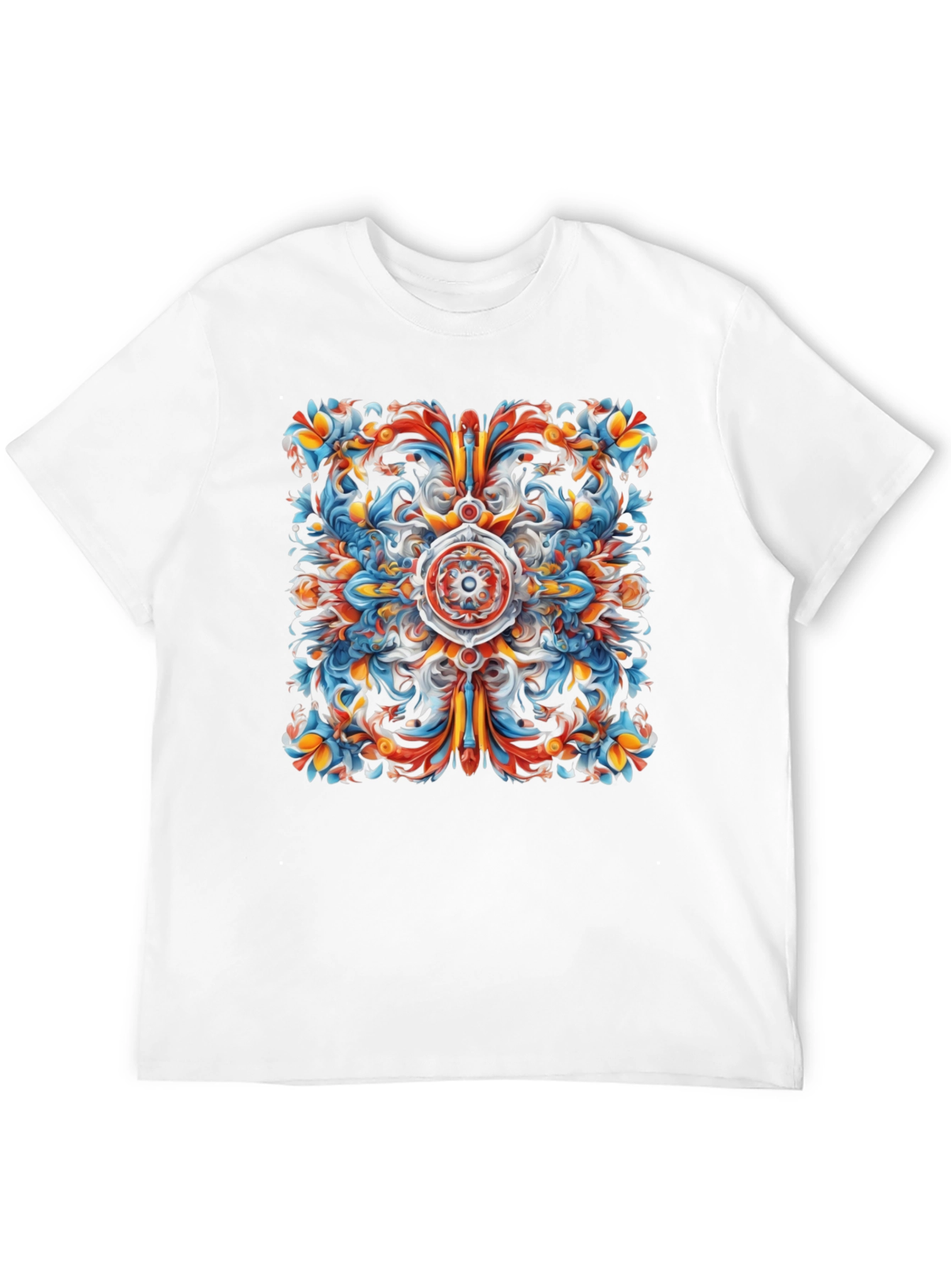 Vibrant Floral Mandala Graphic Print Black T-Shirt
