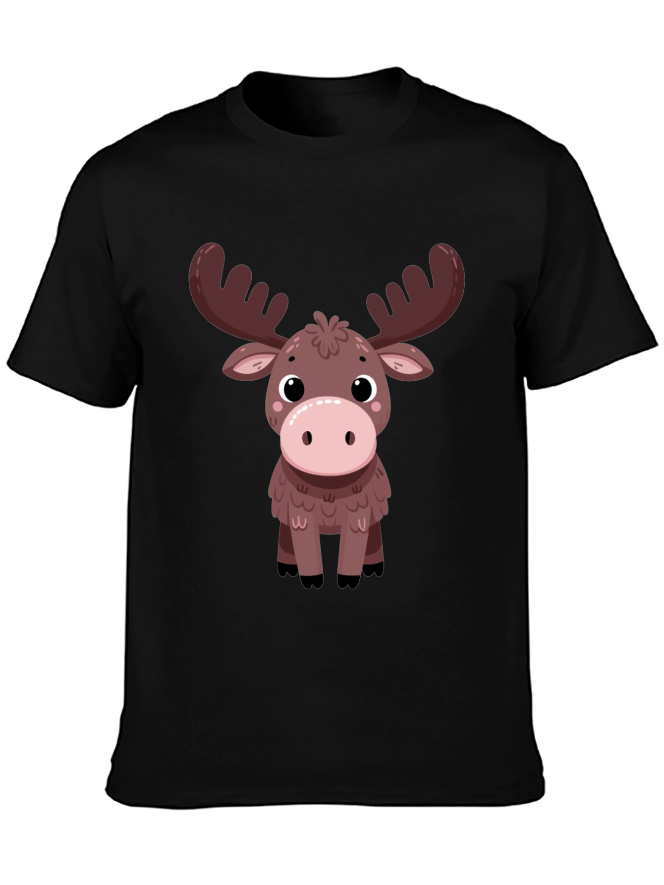 Cute Moose Graphic Tee - Black Cotton T-Shirt