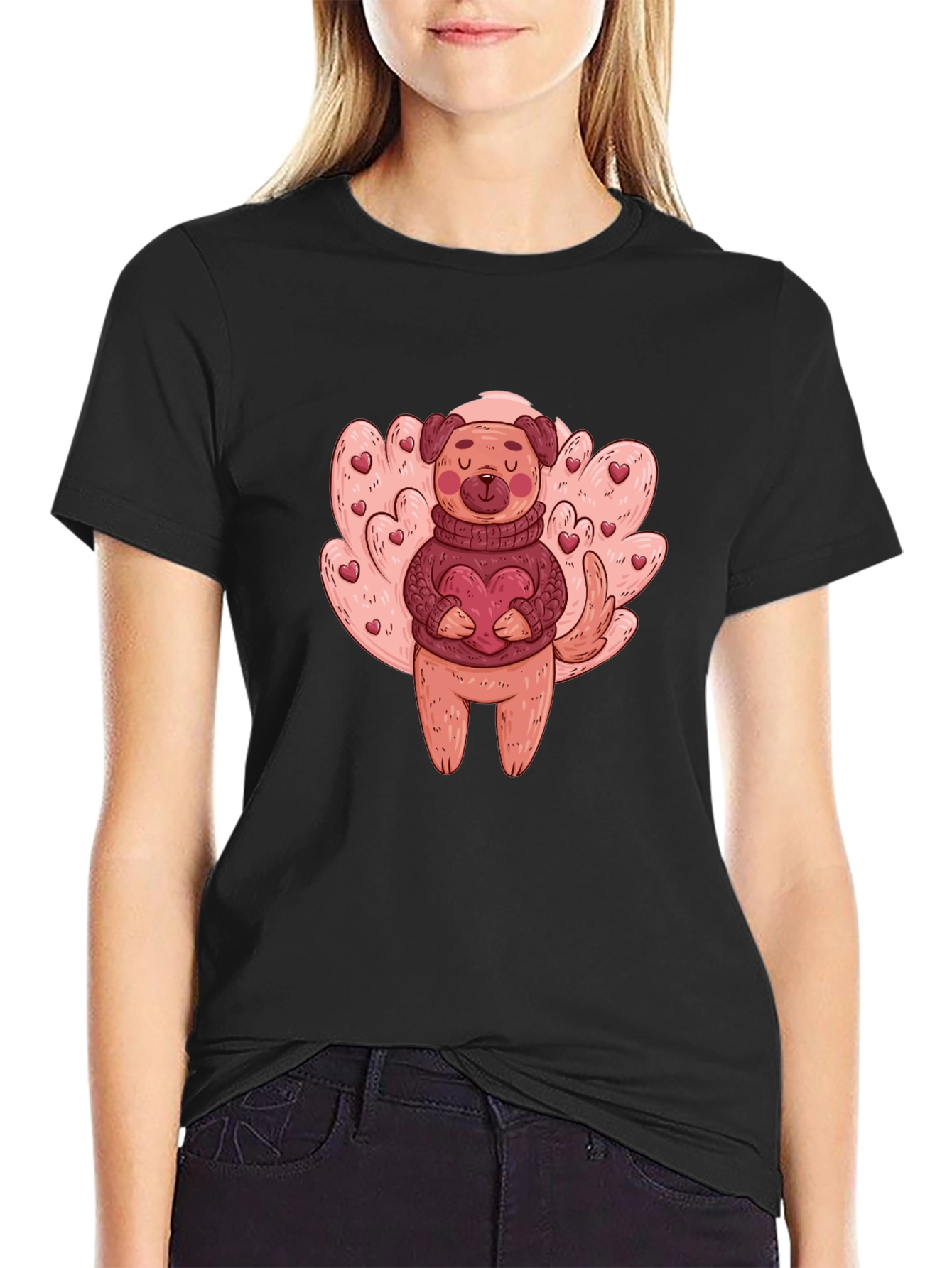 Dog Holding Heart Graphic T-Shirt