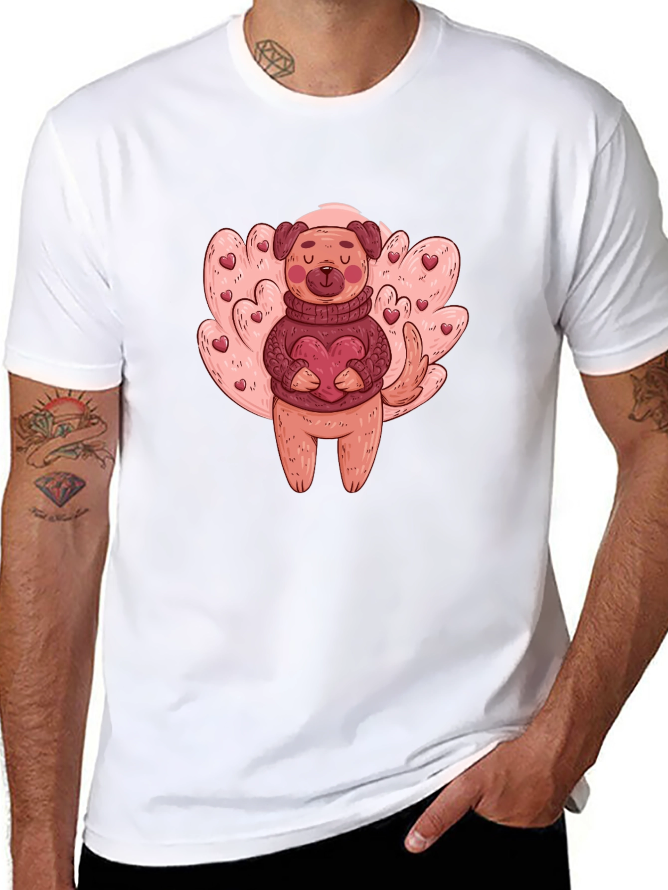 Dog Holding Heart Graphic T-Shirt
