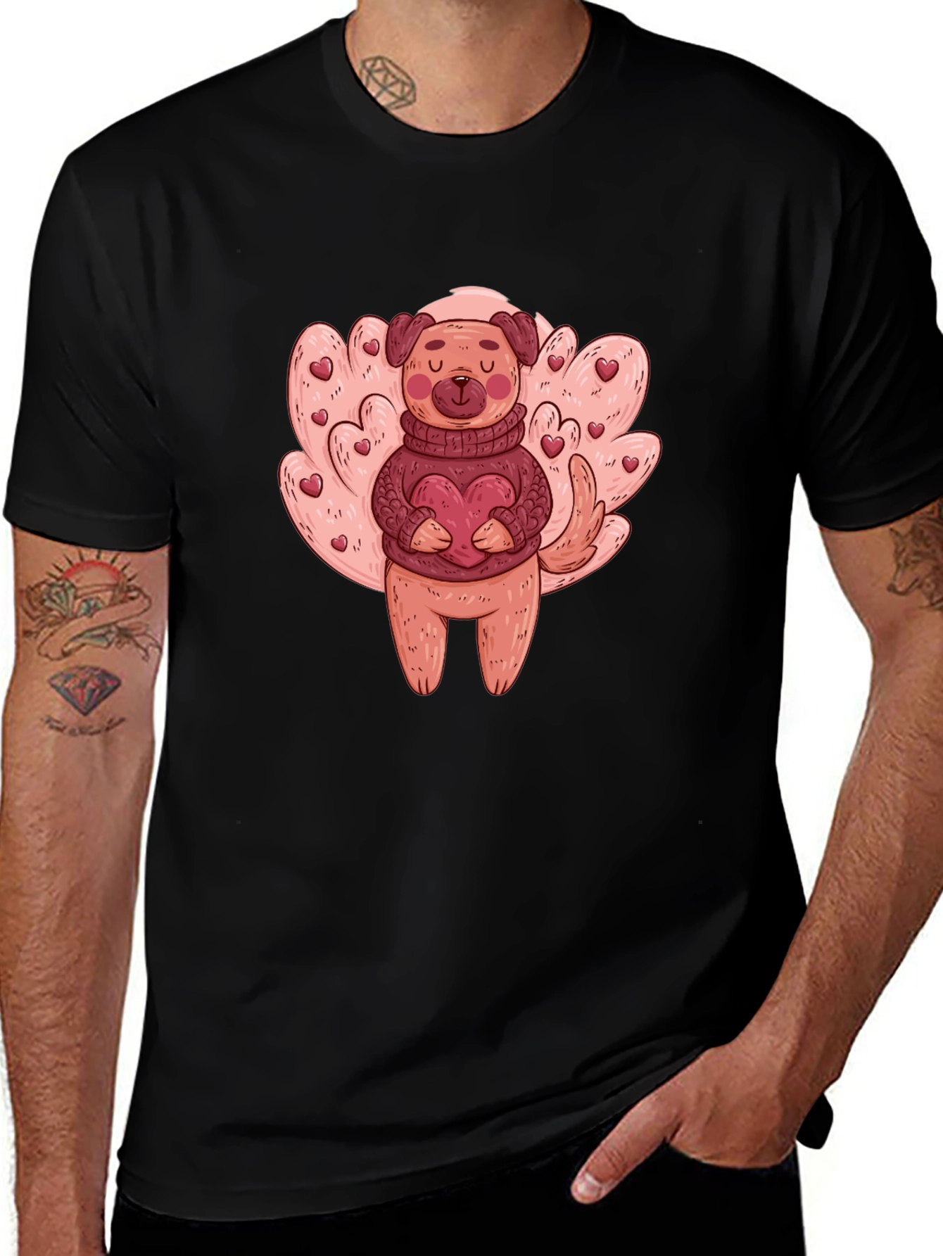 Dog Holding Heart Graphic T-Shirt