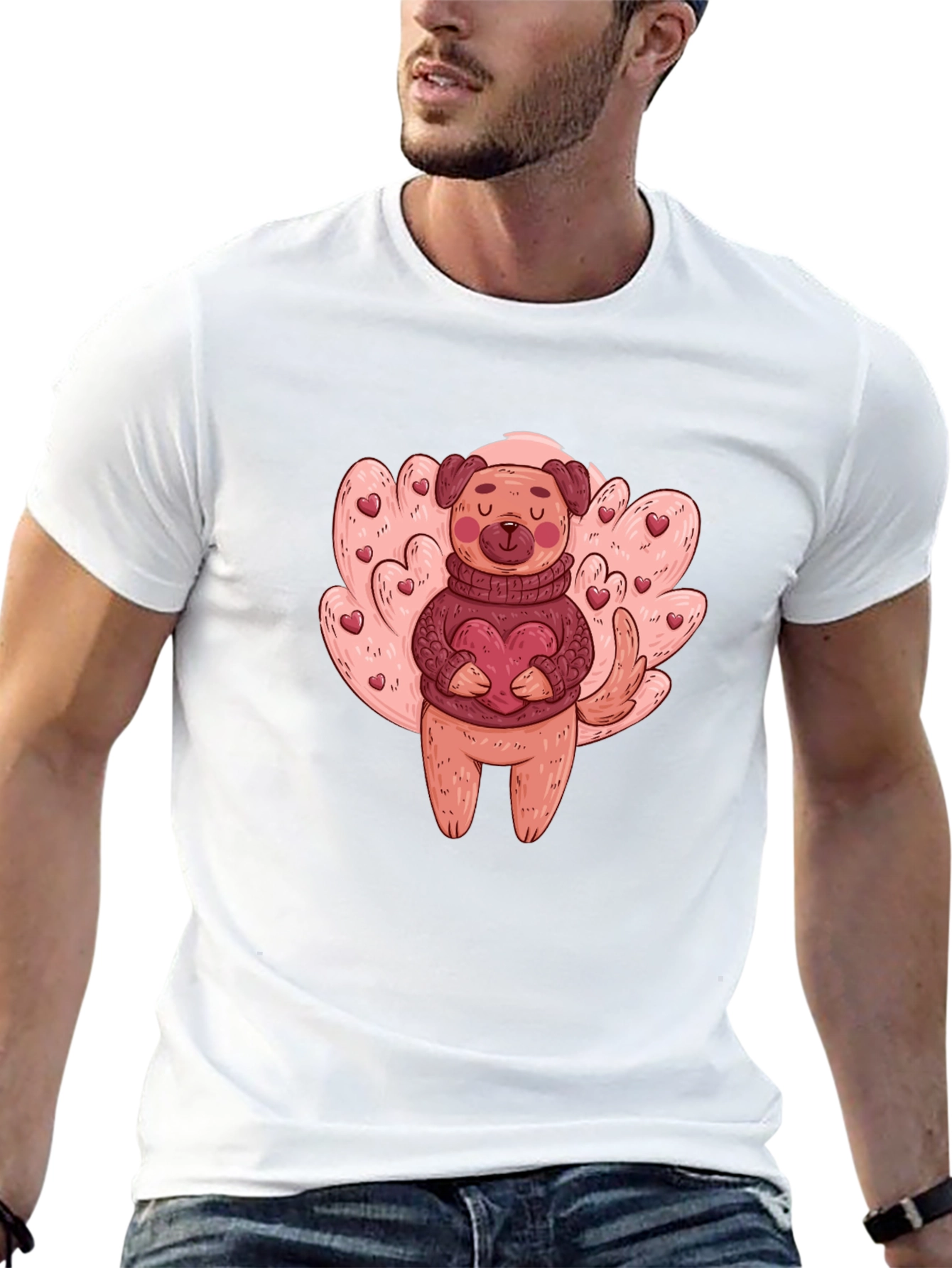Dog Holding Heart Graphic T-Shirt