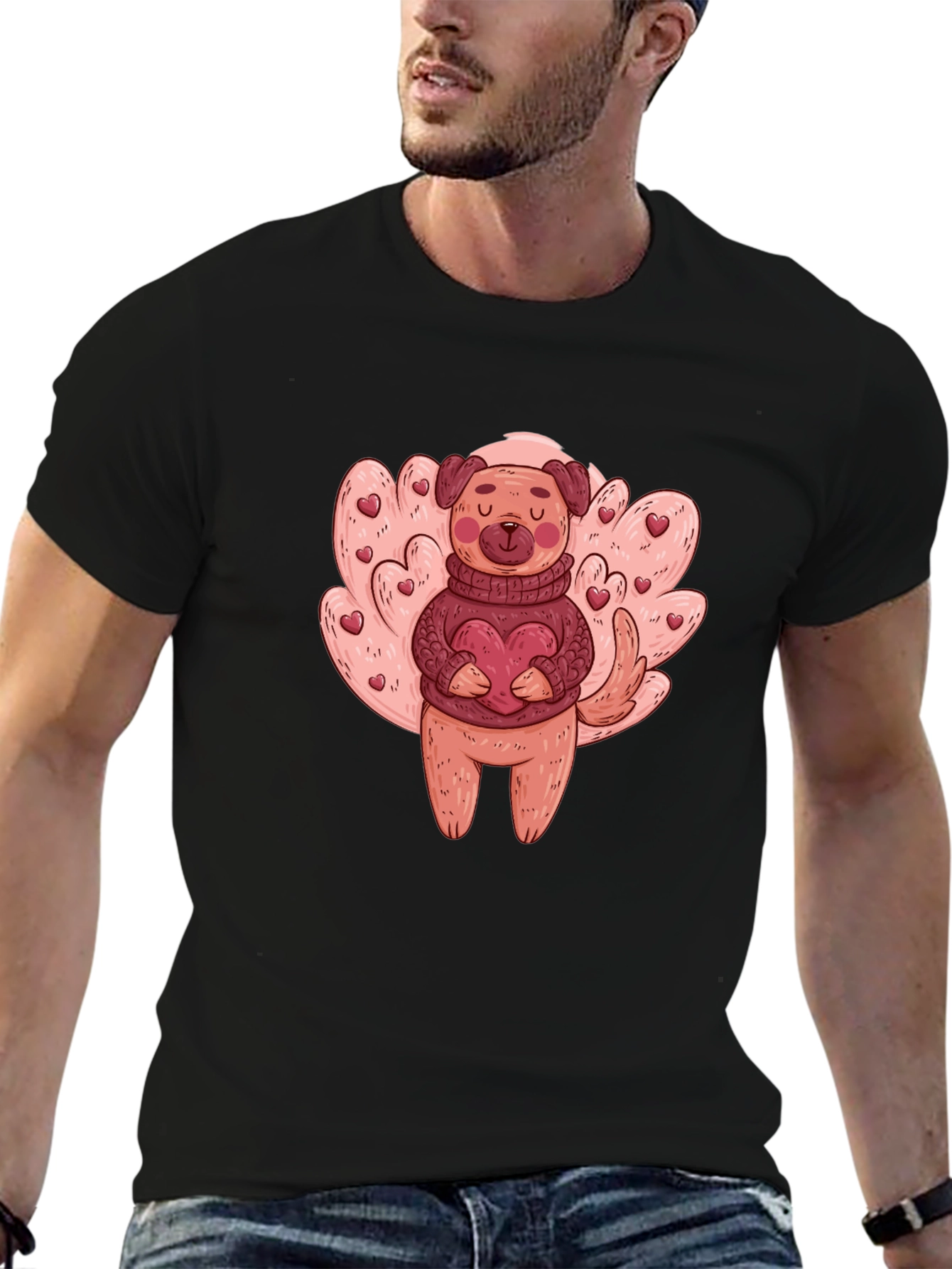 Dog Holding Heart Graphic T-Shirt