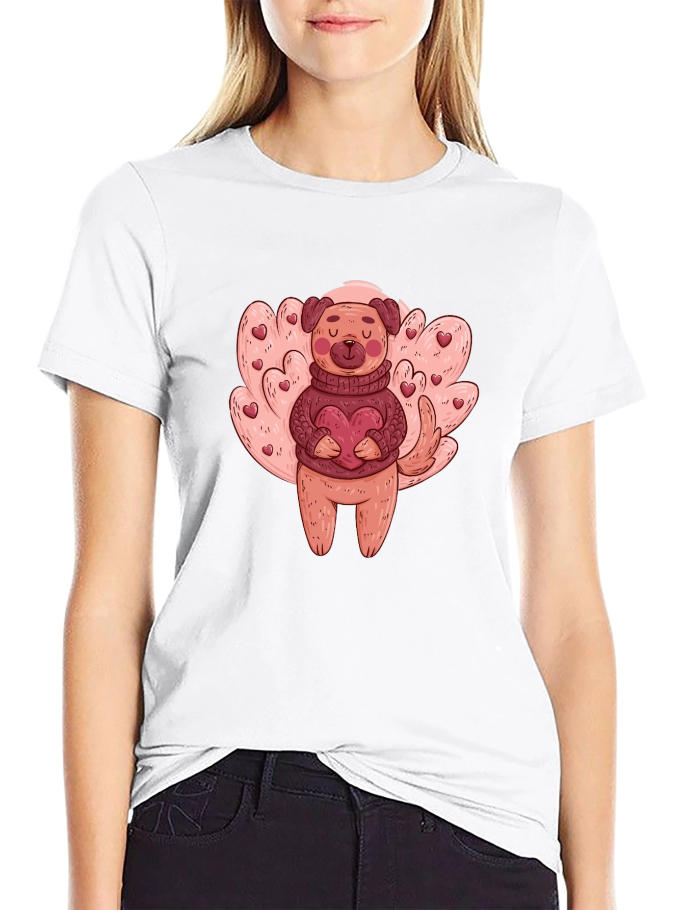 Dog Holding Heart Graphic T-Shirt