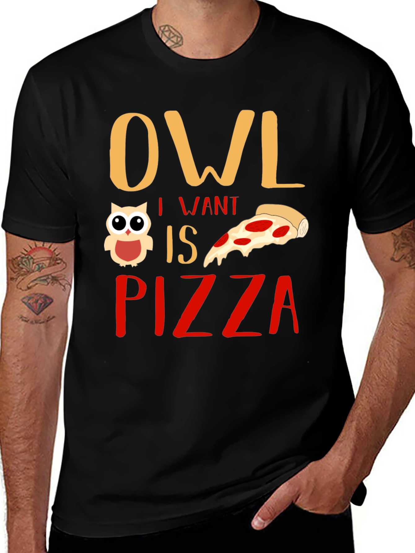 Owl I Want is Pizza Graphic T-Shirt