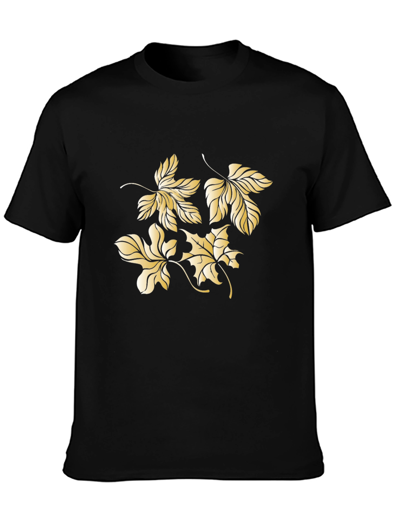 Mens Black Tee with Gold Leaf Design