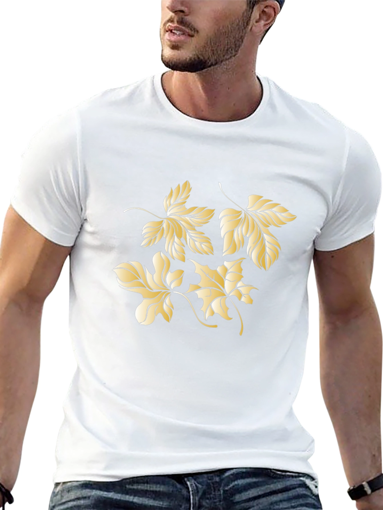 Mens Black Tee with Gold Leaf Design