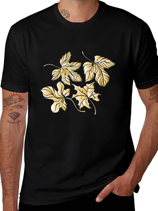 Mens Black Tee with Gold Leaf Design