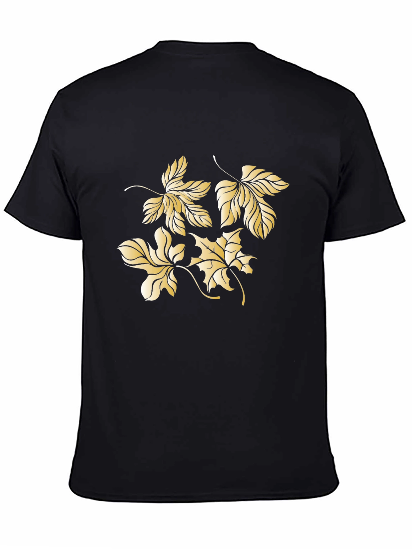 Mens Black Tee with Gold Leaf Design