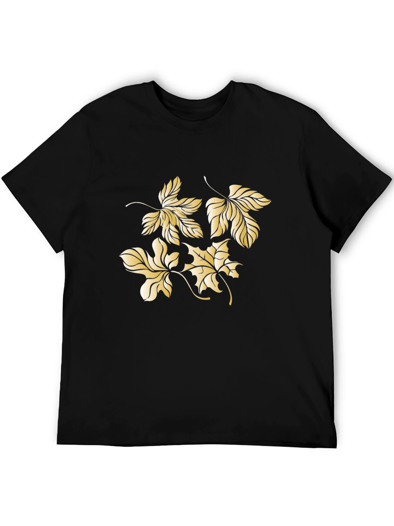 Mens Black Tee with Gold Leaf Design