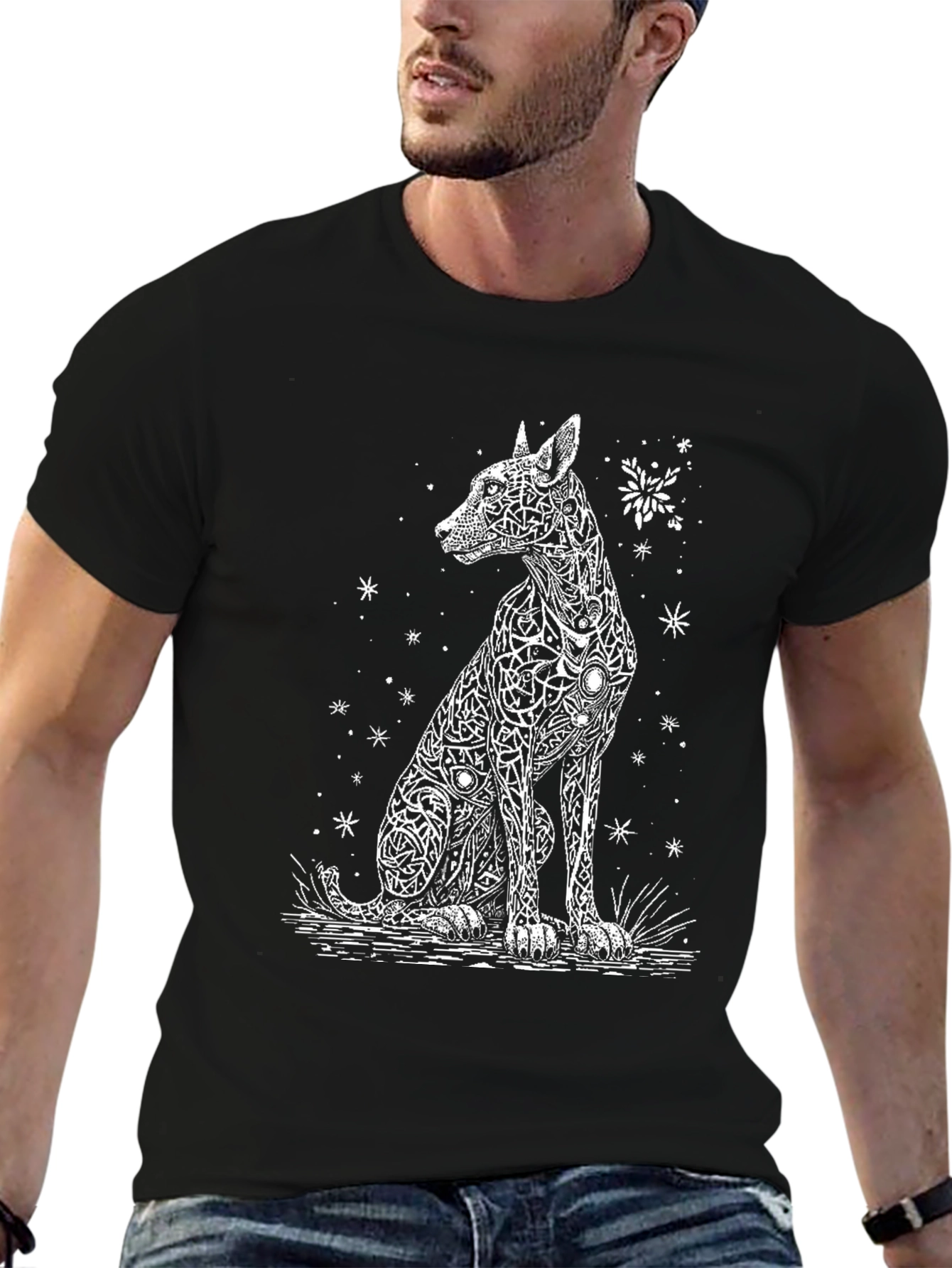 Dog Art Print Black T-Shirt - Unique Design