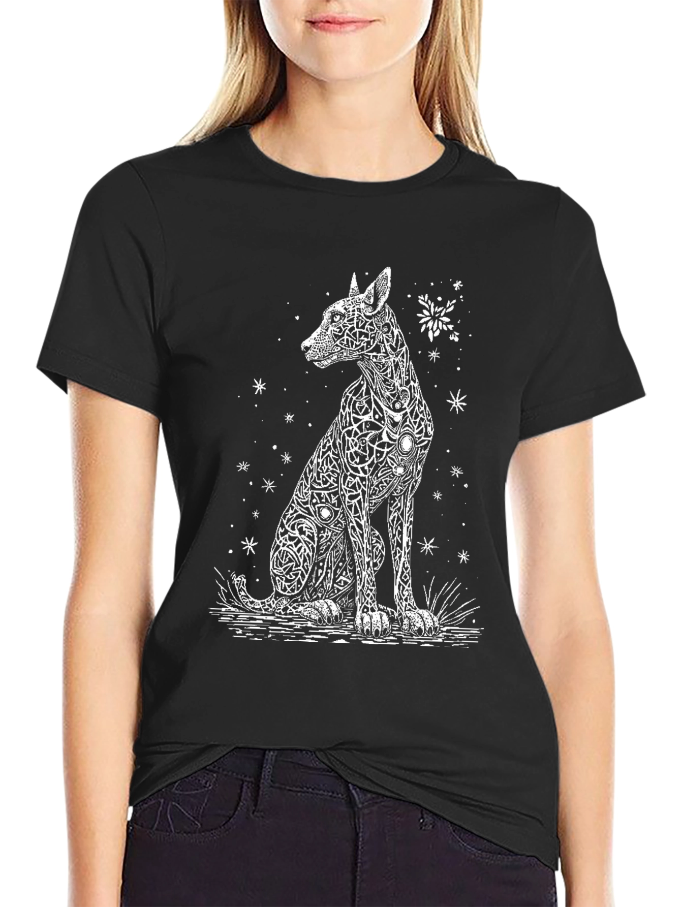 Dog Art Print Black T-Shirt - Unique Design