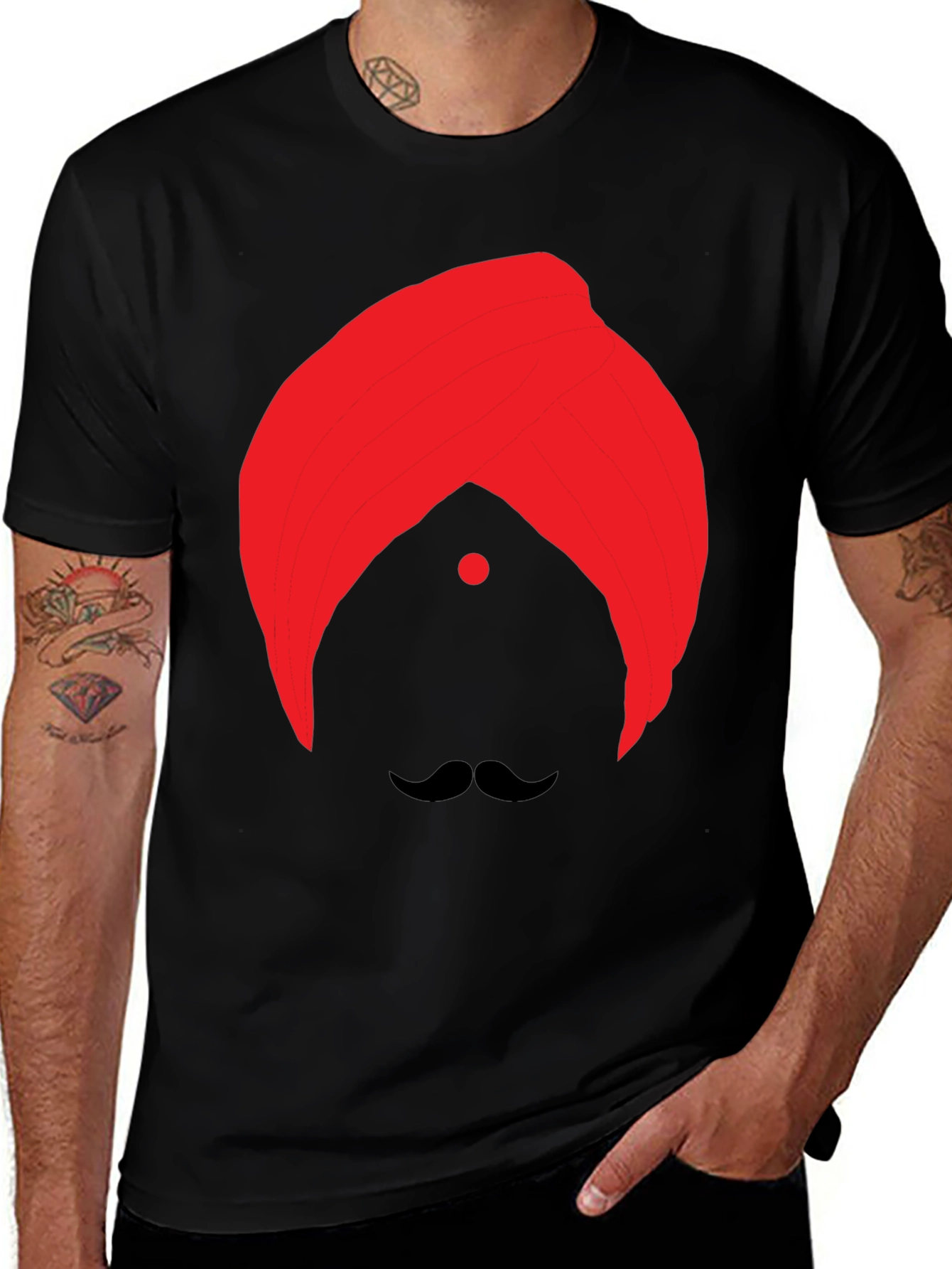 Graphic Tee: Red Turban & Mustache