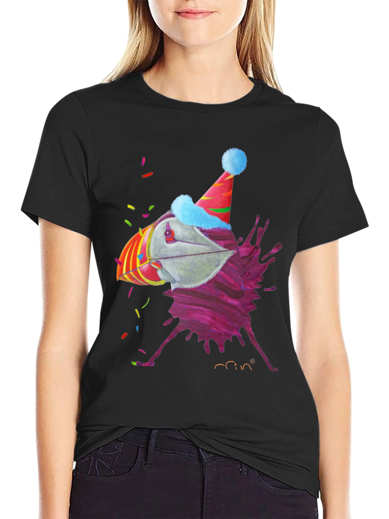 Party Puffin Graphic Tee - Black Crew Neck