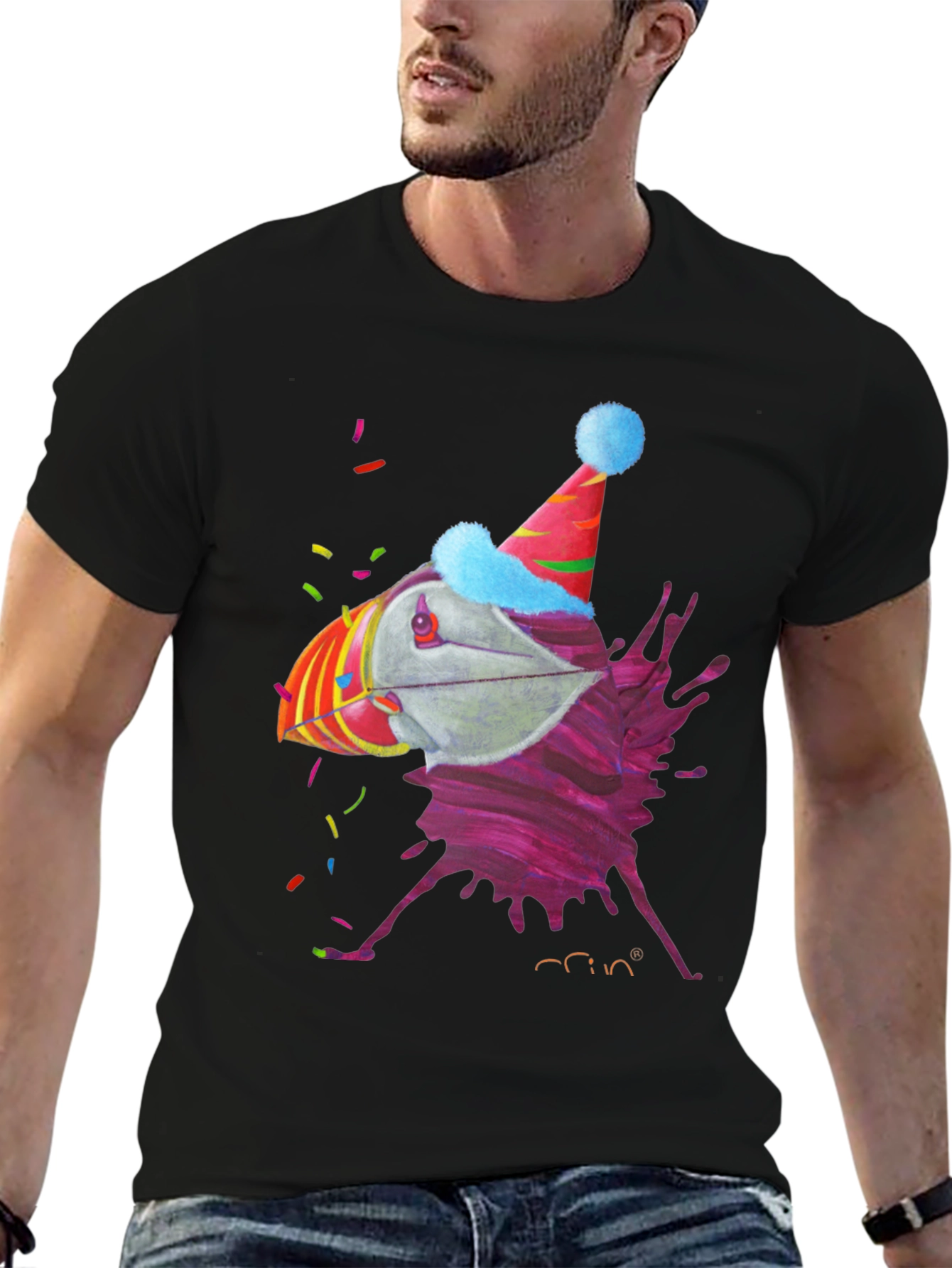 Party Puffin Graphic Tee - Black Crew Neck