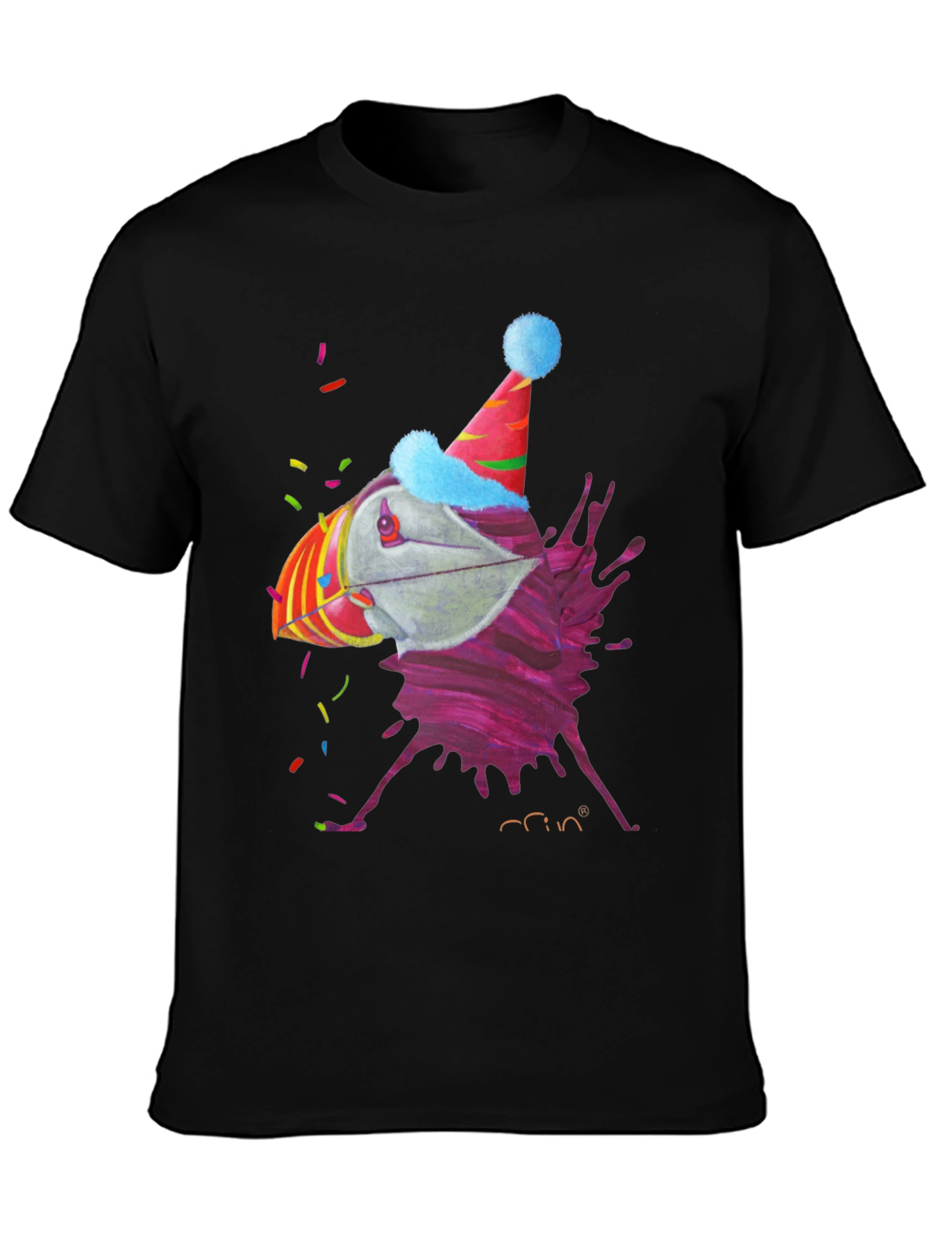 Party Puffin Graphic Tee - Black Crew Neck