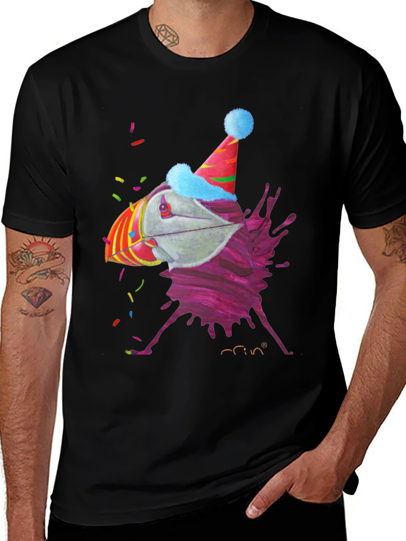 Party Puffin Graphic Tee - Black Crew Neck