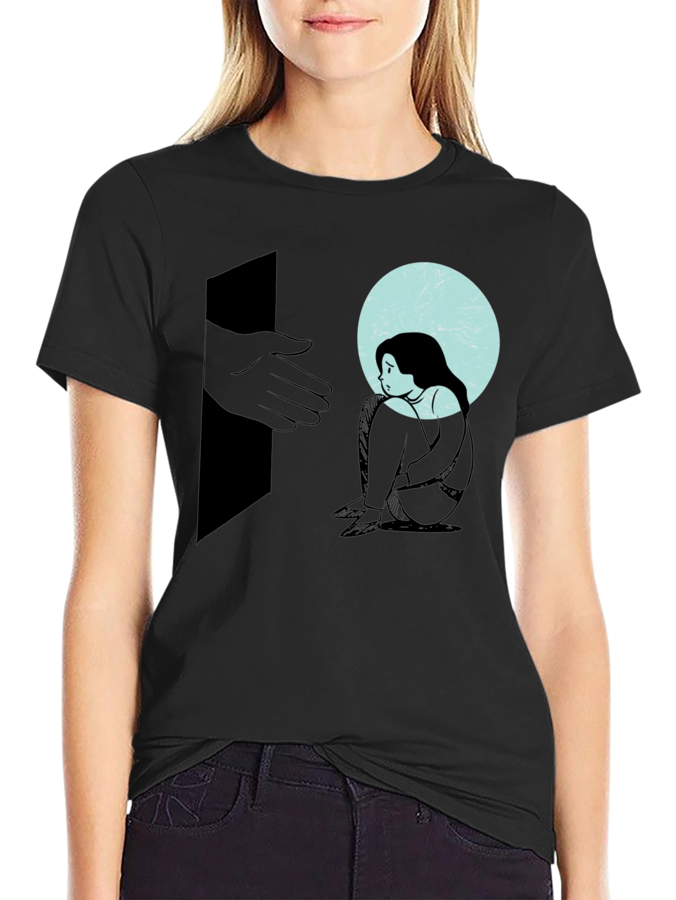Melancholy Graphic Print Tee - Unisex Black Cotton T-Shirt