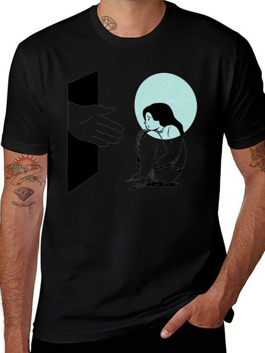 Melancholy Graphic Print Tee - Unisex Black Cotton T-Shirt